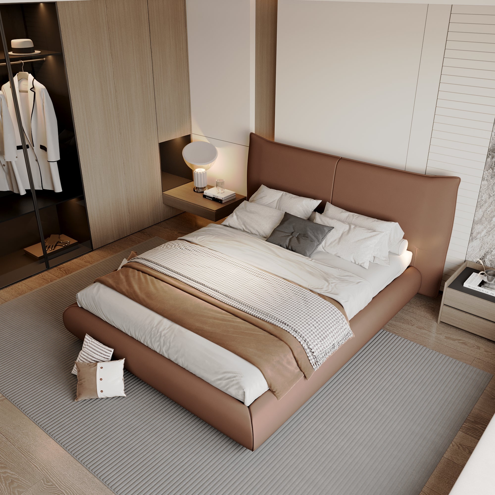 Italian Minimalist Leather Platform Bed – Queen & King Size
