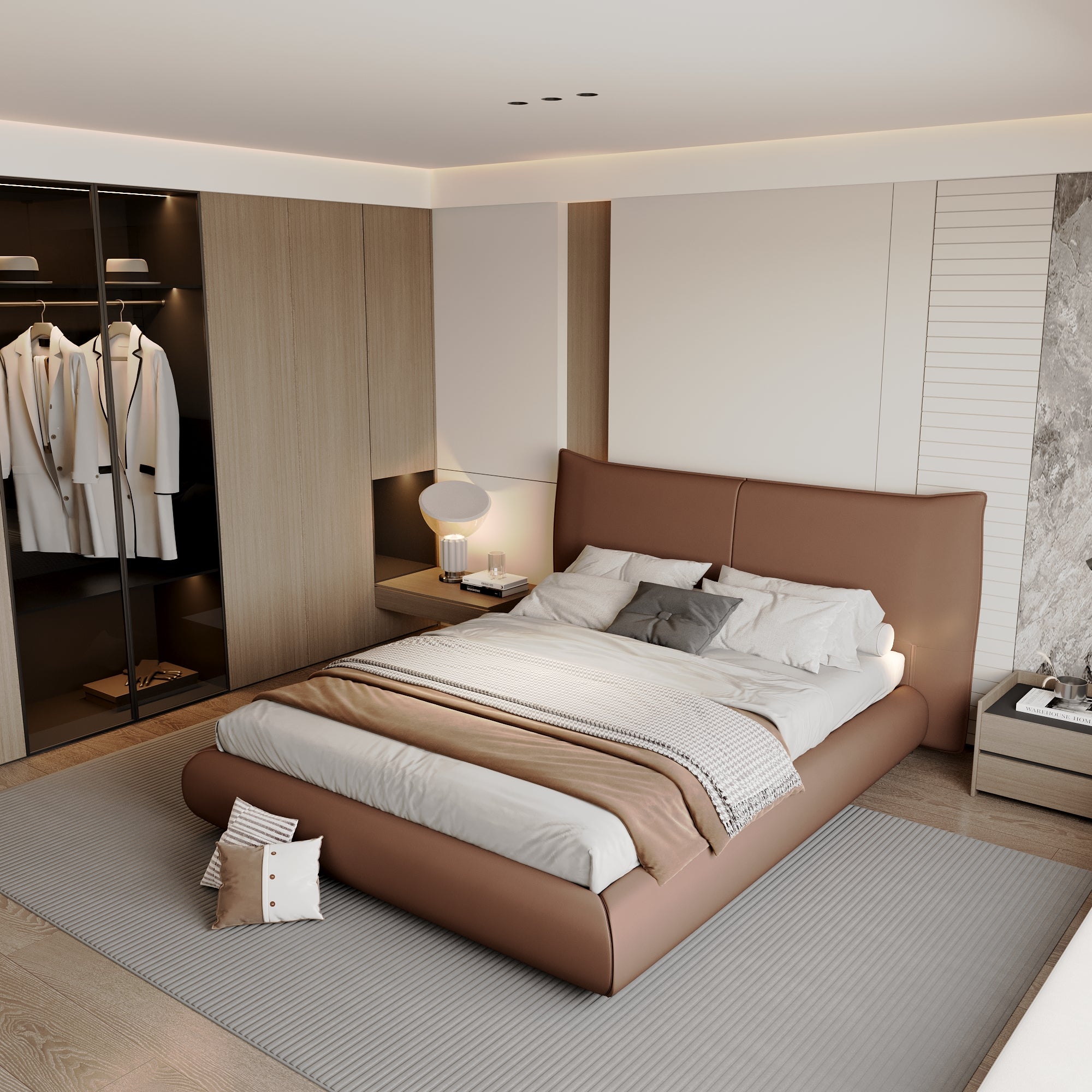 Italian Minimalist Leather Platform Bed – Queen & King Size