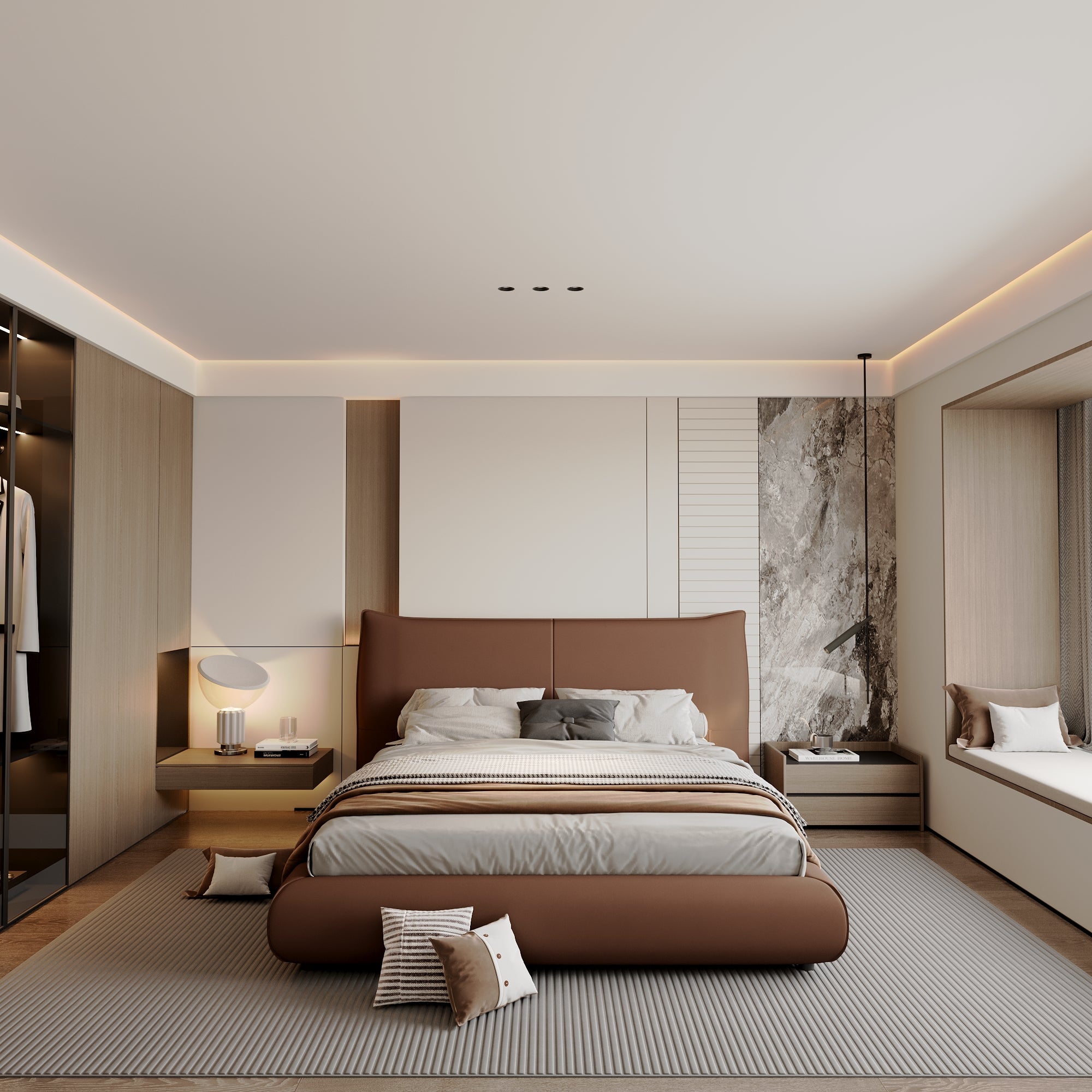 Italian Minimalist Leather Platform Bed – Queen & King Size