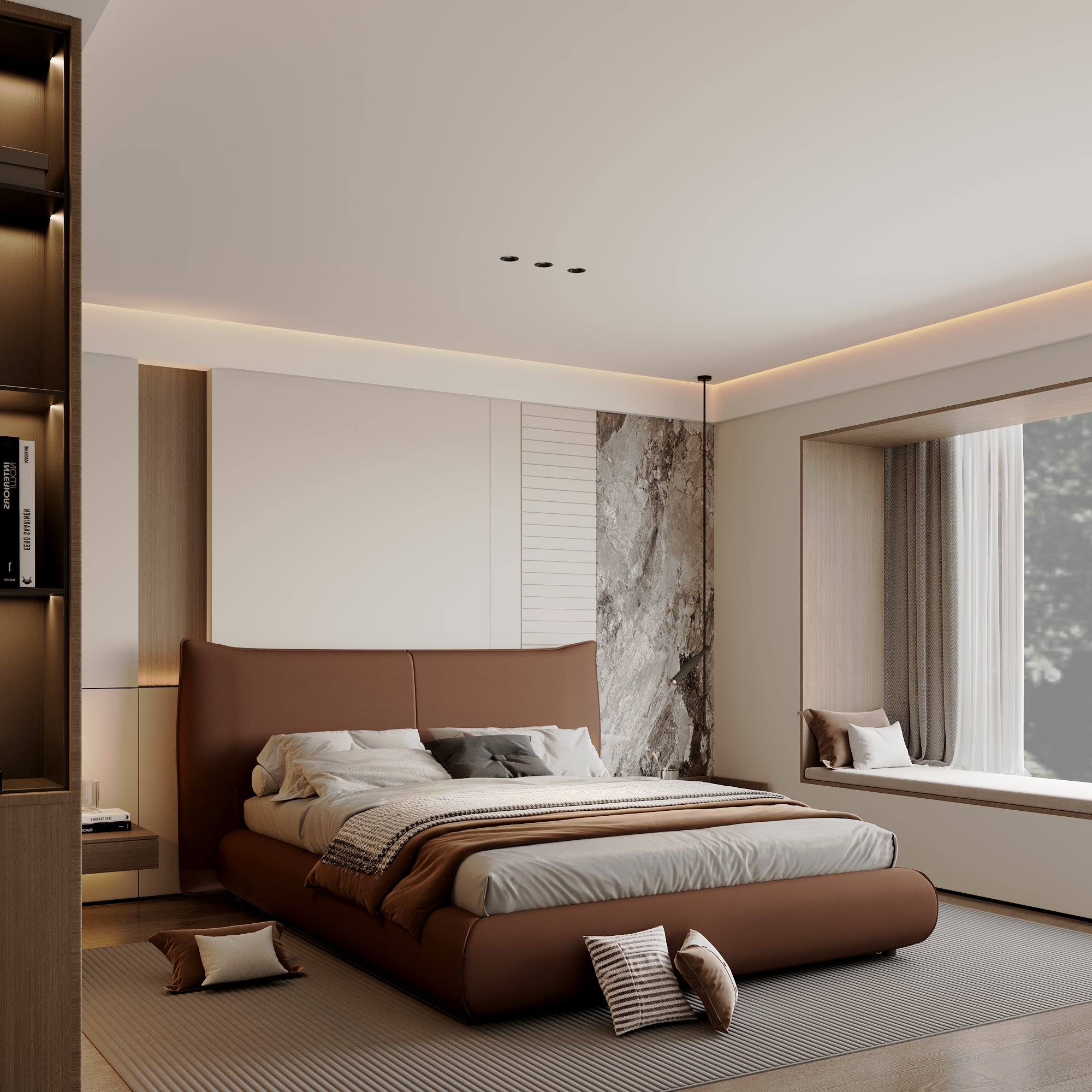 Italian Minimalist Leather Platform Bed – Queen & King Size