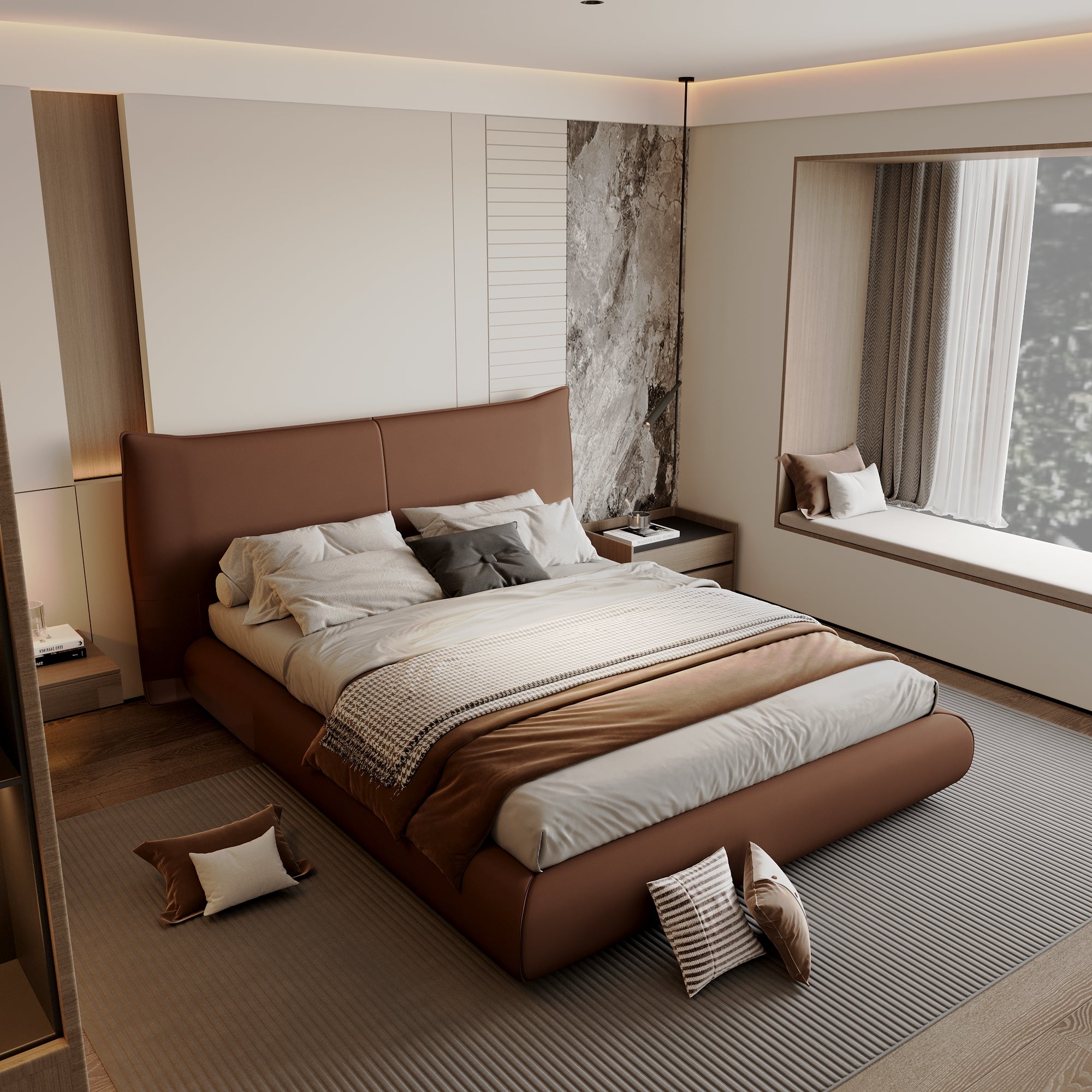 Italian Minimalist Leather Platform Bed – Queen & King Size