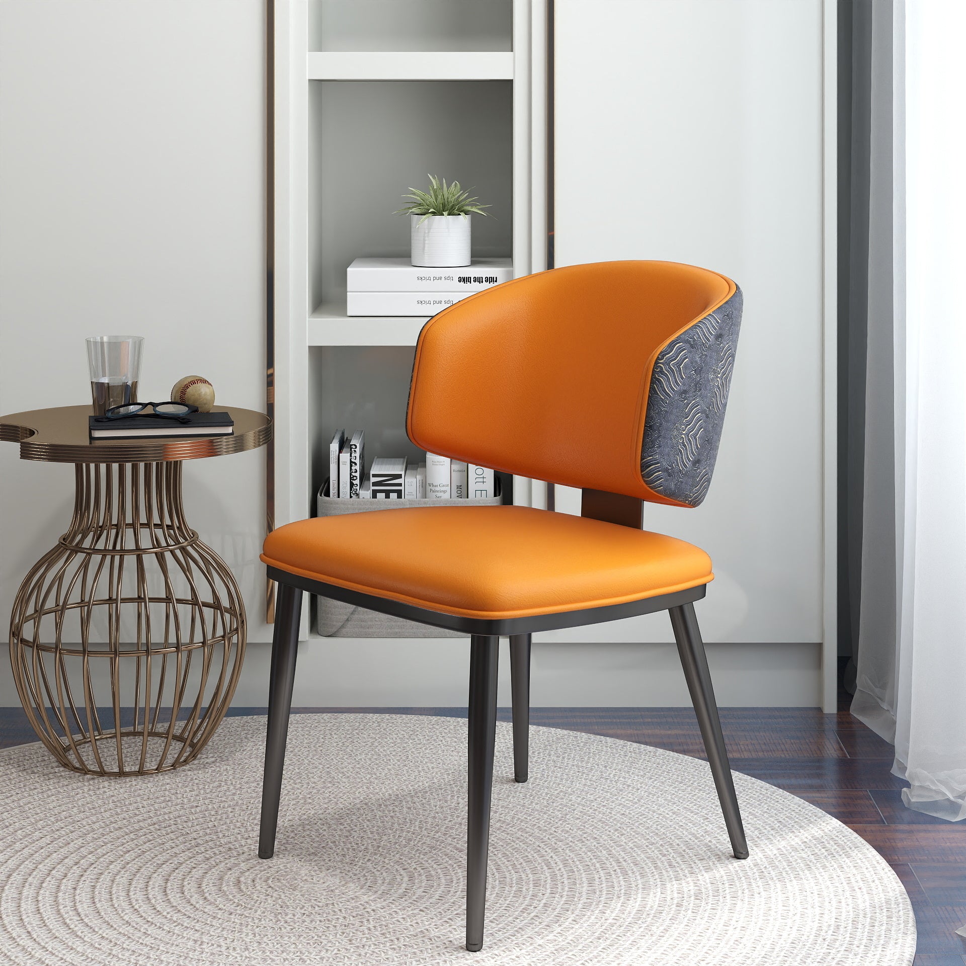 TH Minimalist Luxury Dining Chair Set of 2 | Vegan Leather | Metal Legs