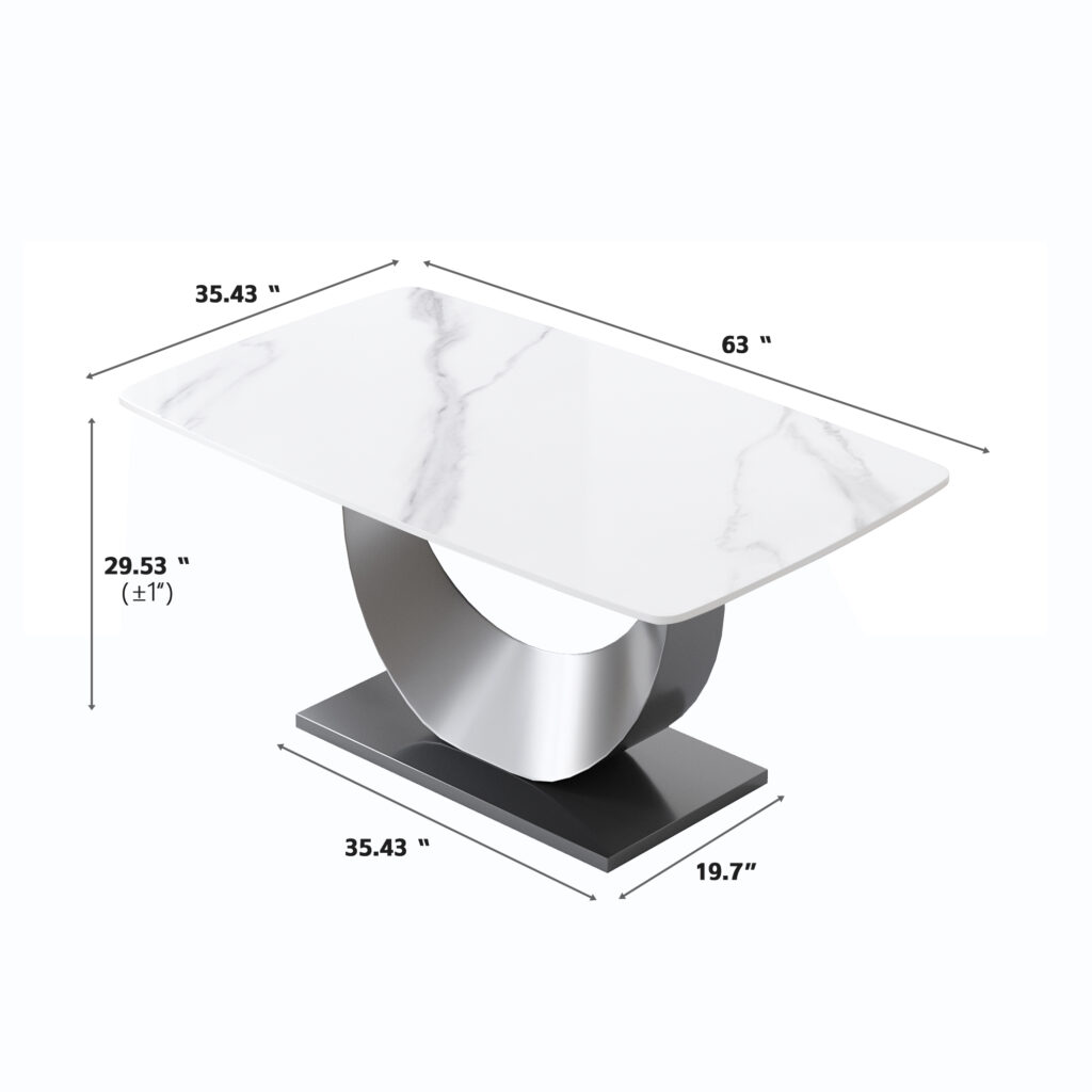 TH Sintered Stone Dining Table | Square Stainless Steel Legs
