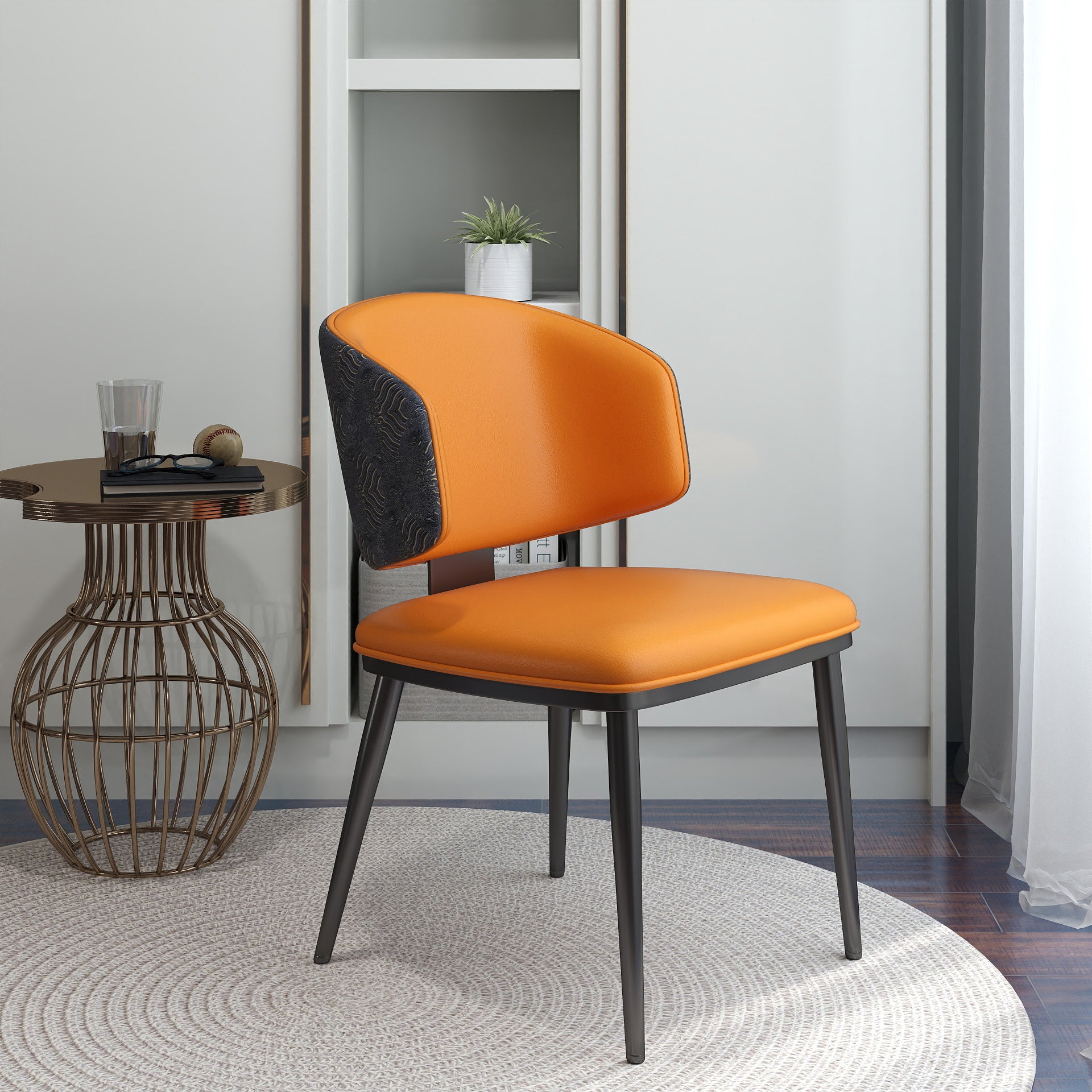 TH Minimalist Luxury Dining Chair Set of 2 | Vegan Leather | Metal Legs