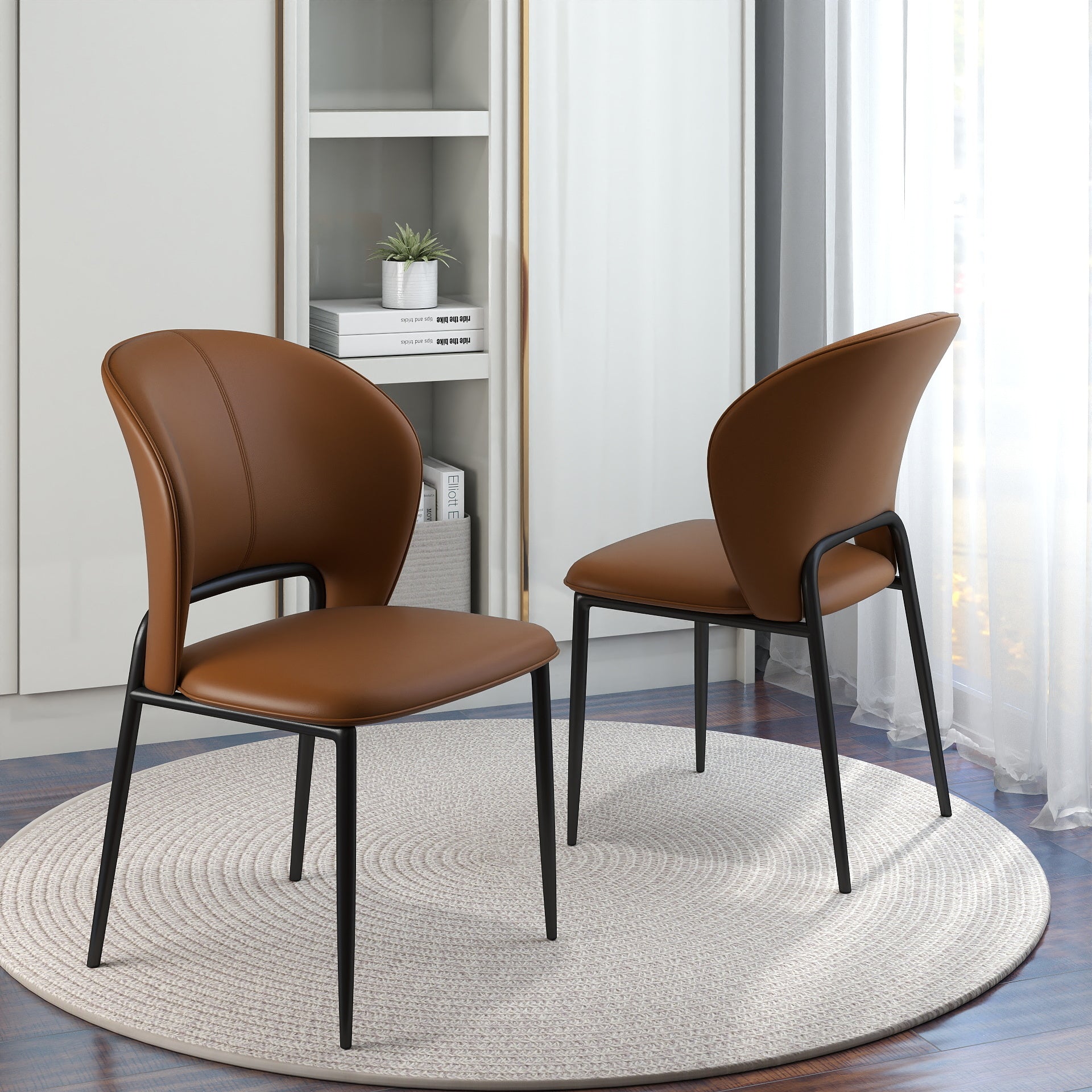 TH Italian Style Dining Chair Set of 2 | Faux Leather | Metal Frame