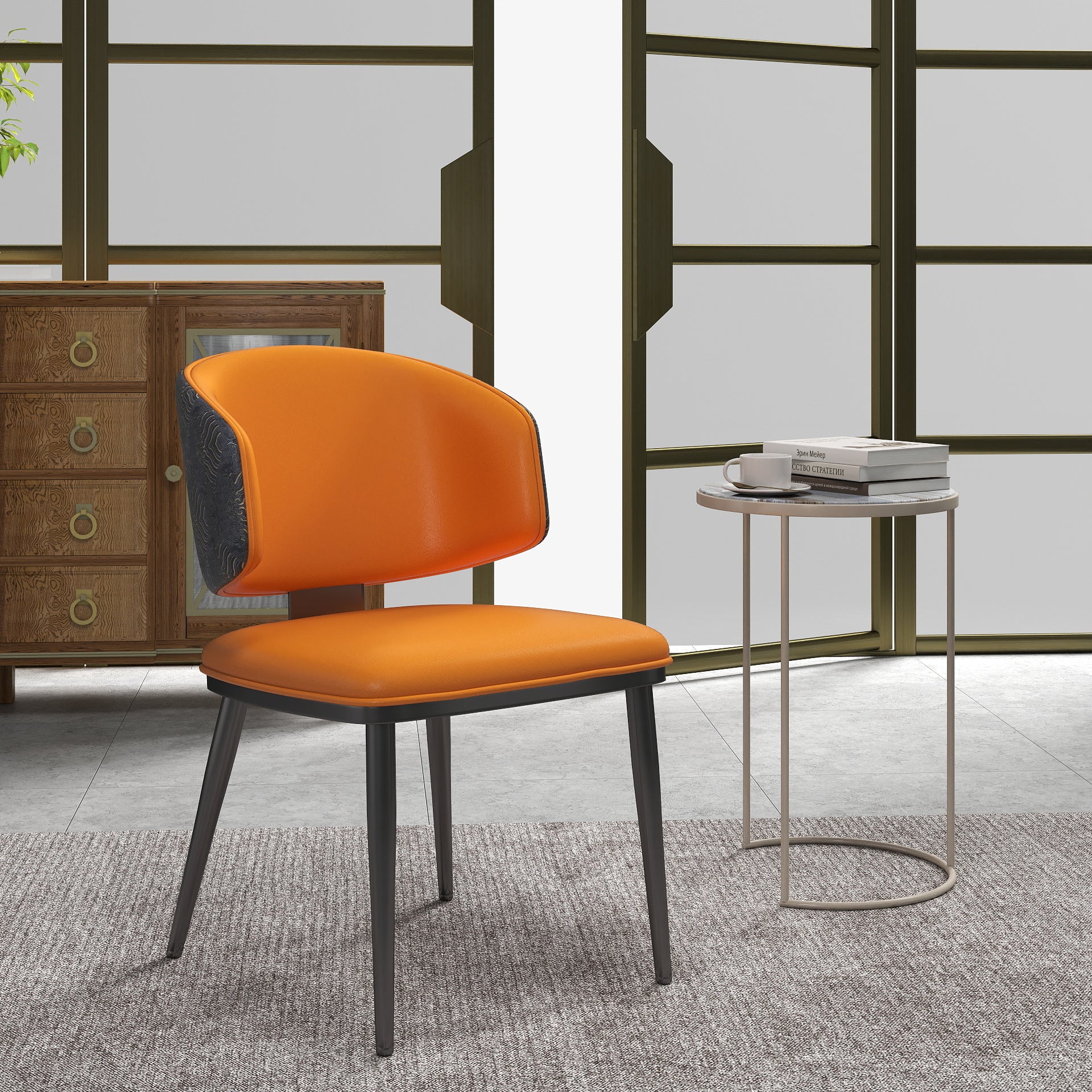 TH Minimalist Luxury Dining Chair Set of 2 | Vegan Leather | Metal Legs