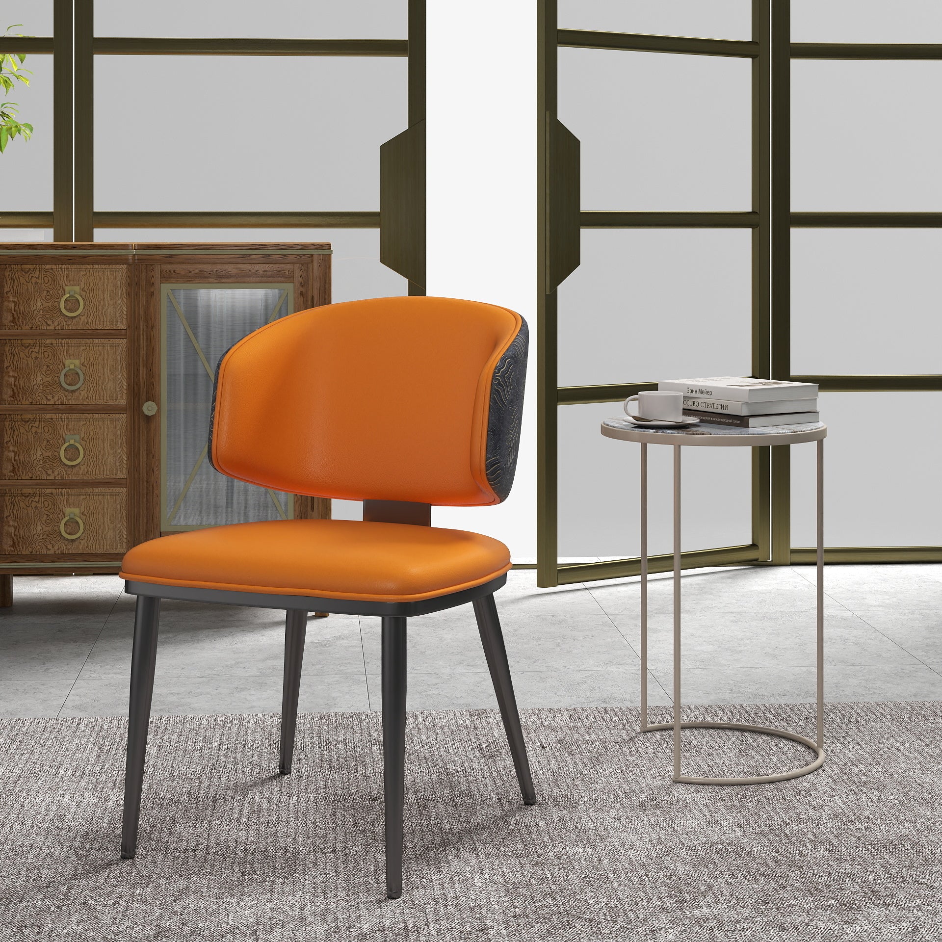 TH Minimalist Luxury Dining Chair Set of 2 | Vegan Leather | Metal Legs