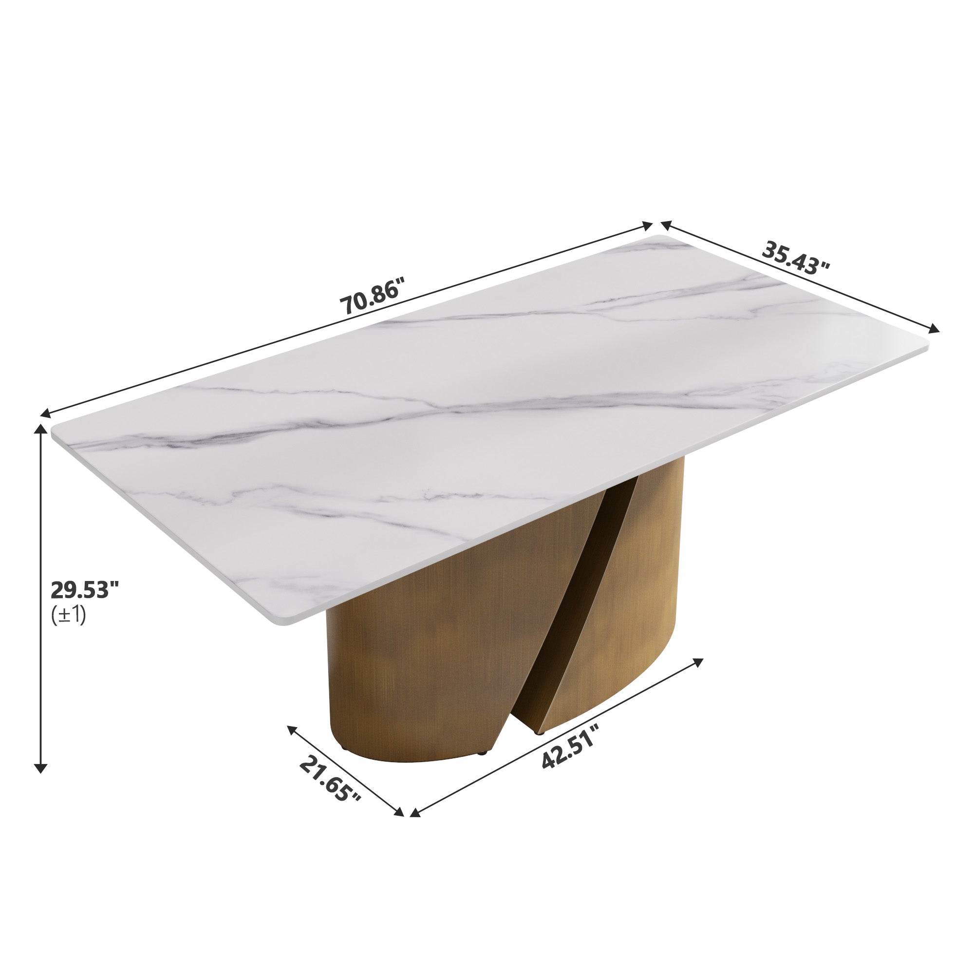 TH Rectangular Dining Table | Sintered Stone Tabletop | Artistic Gold Pedestal Base