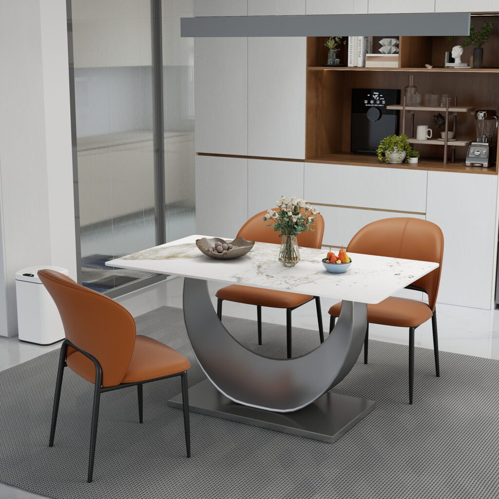 TH Sintered Stone Dining Table | Square Stainless Steel Legs