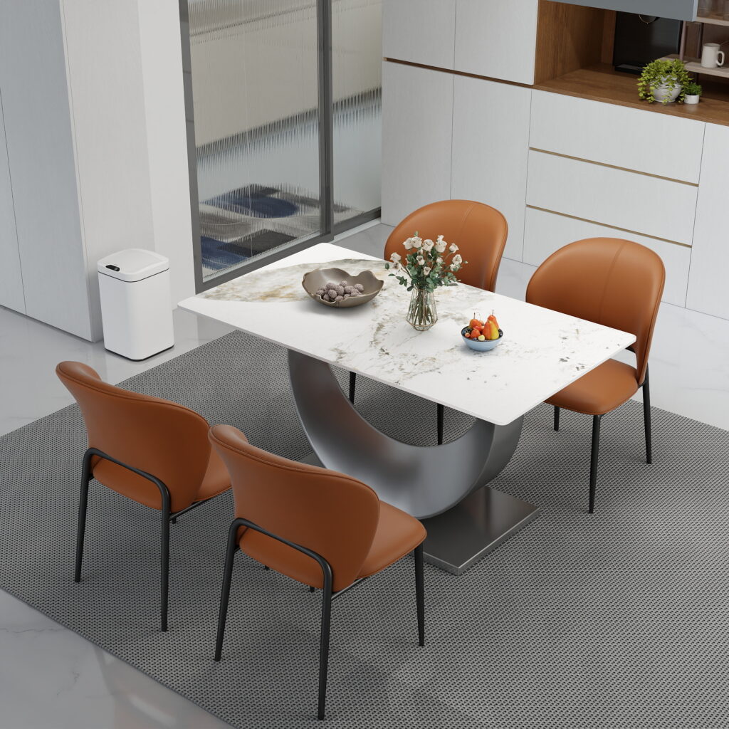 TH Sintered Stone Dining Table | Square Stainless Steel Legs