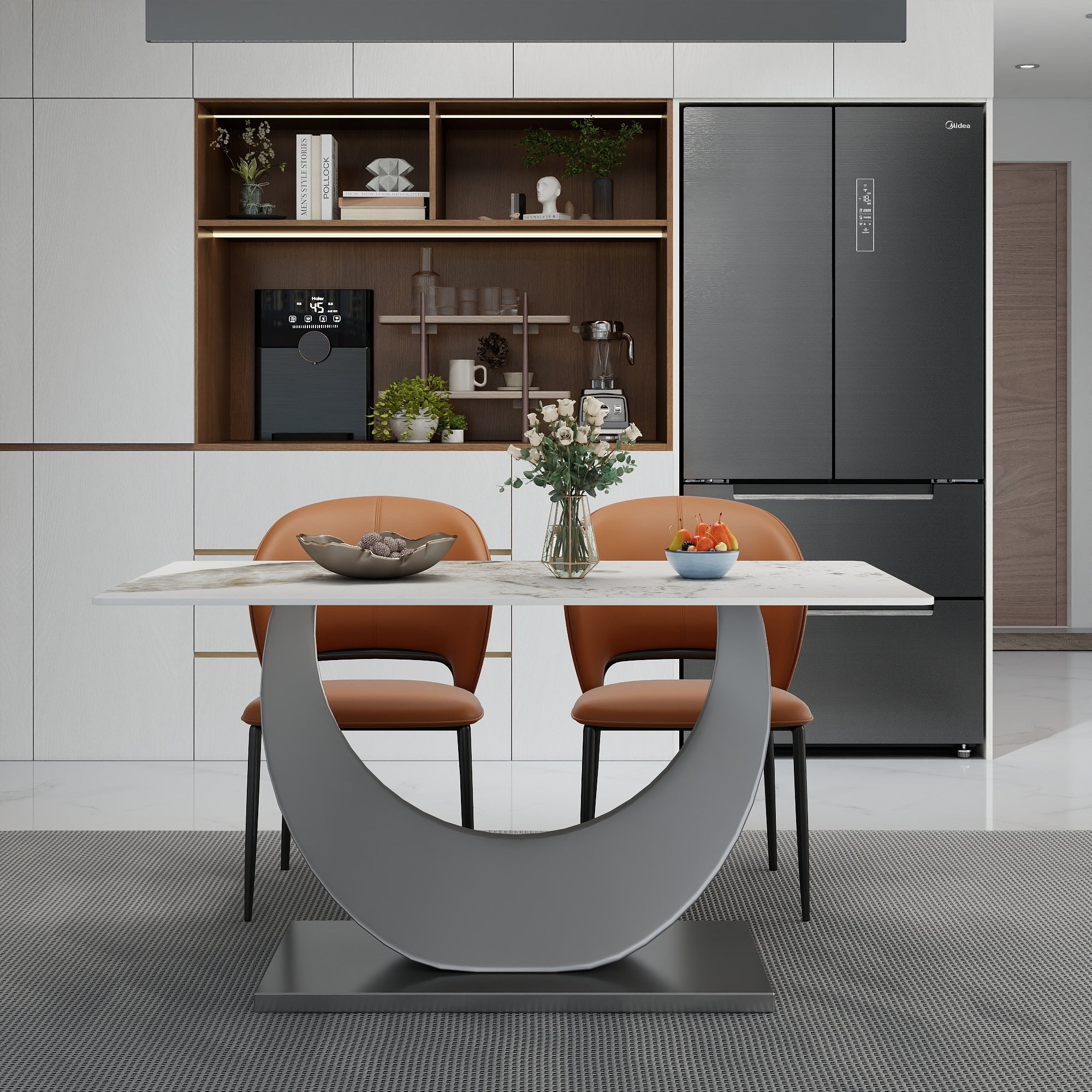 TH Sintered Stone Dining Table | Square Stainless Steel Legs