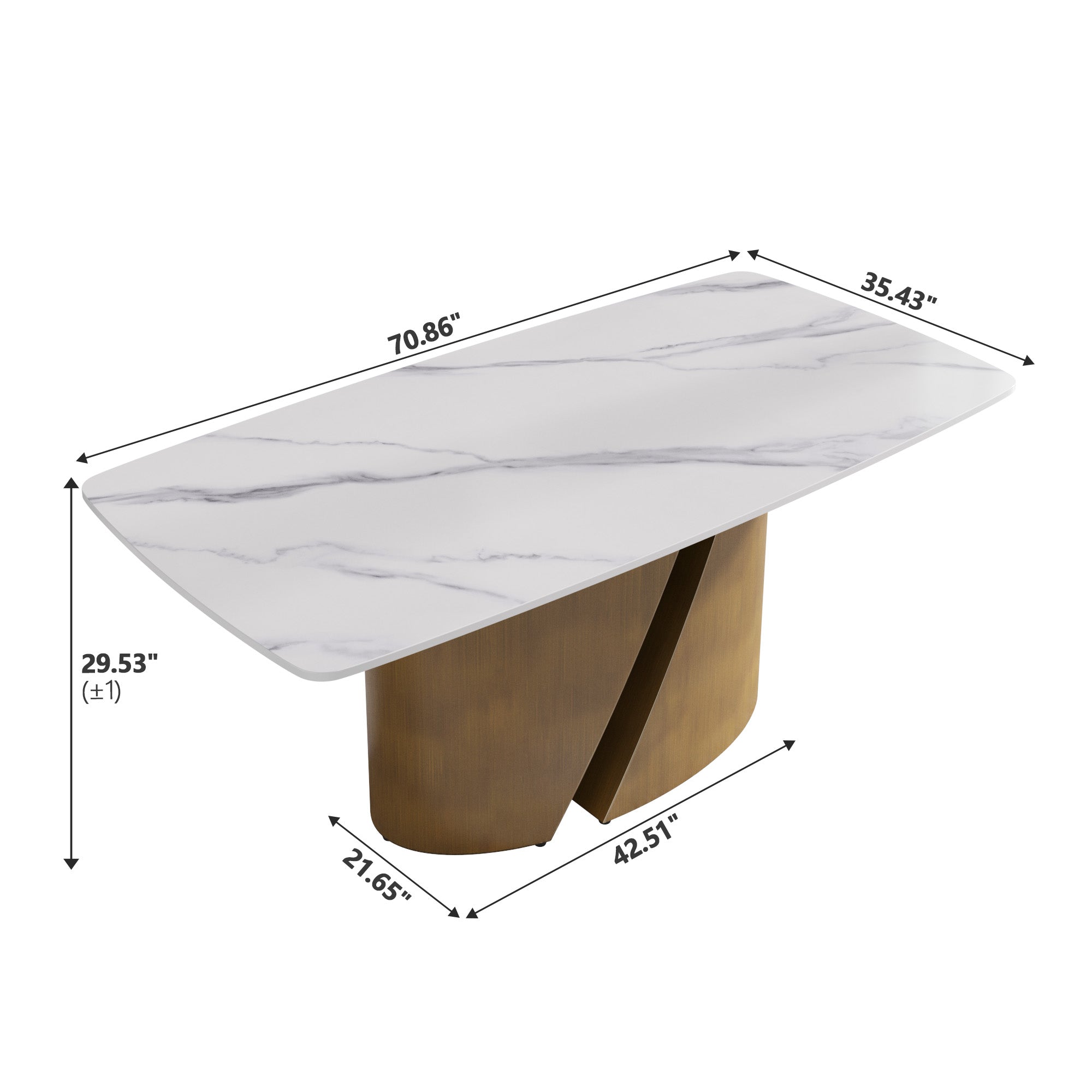 TH Rectangular Dining Table | Sintered Stone Tabletop | Artistic Gold Pedestal Base