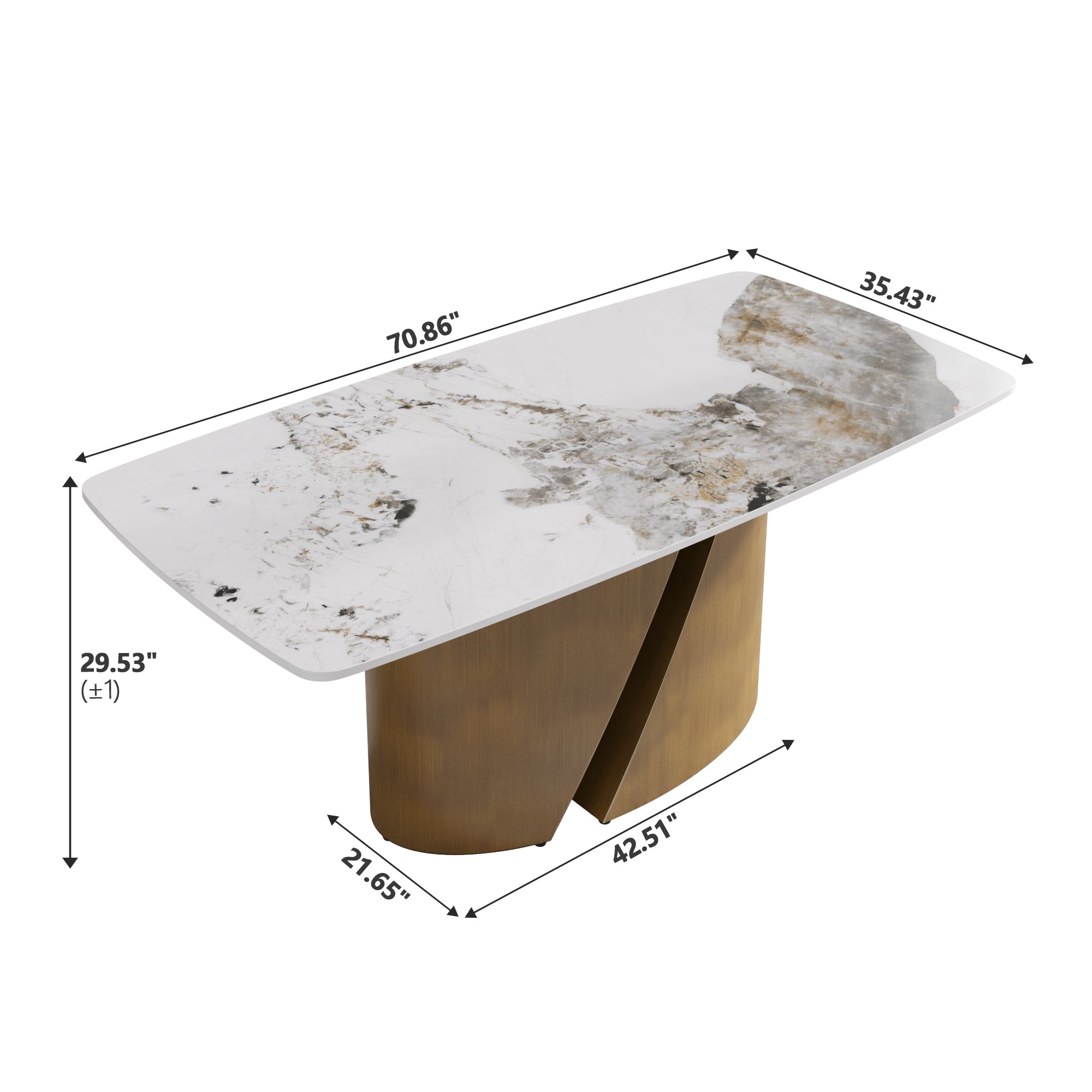 TH Rectangular Dining Table | Sintered Stone Tabletop | Artistic Gold Pedestal Base