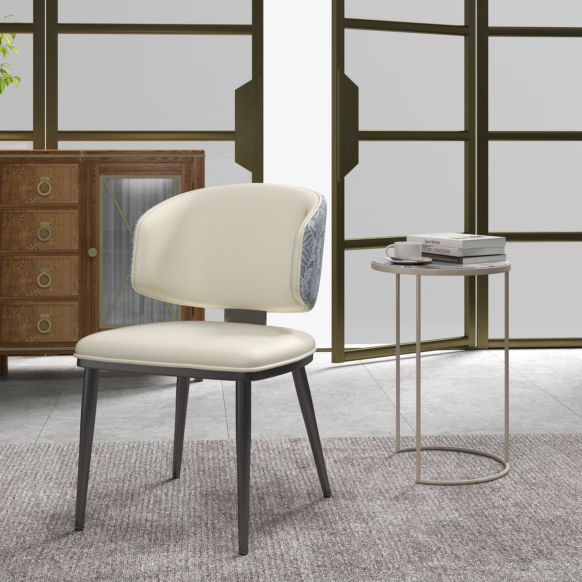 TH Minimalist Luxury Dining Chair Set of 2 | Vegan Leather | Metal Legs
