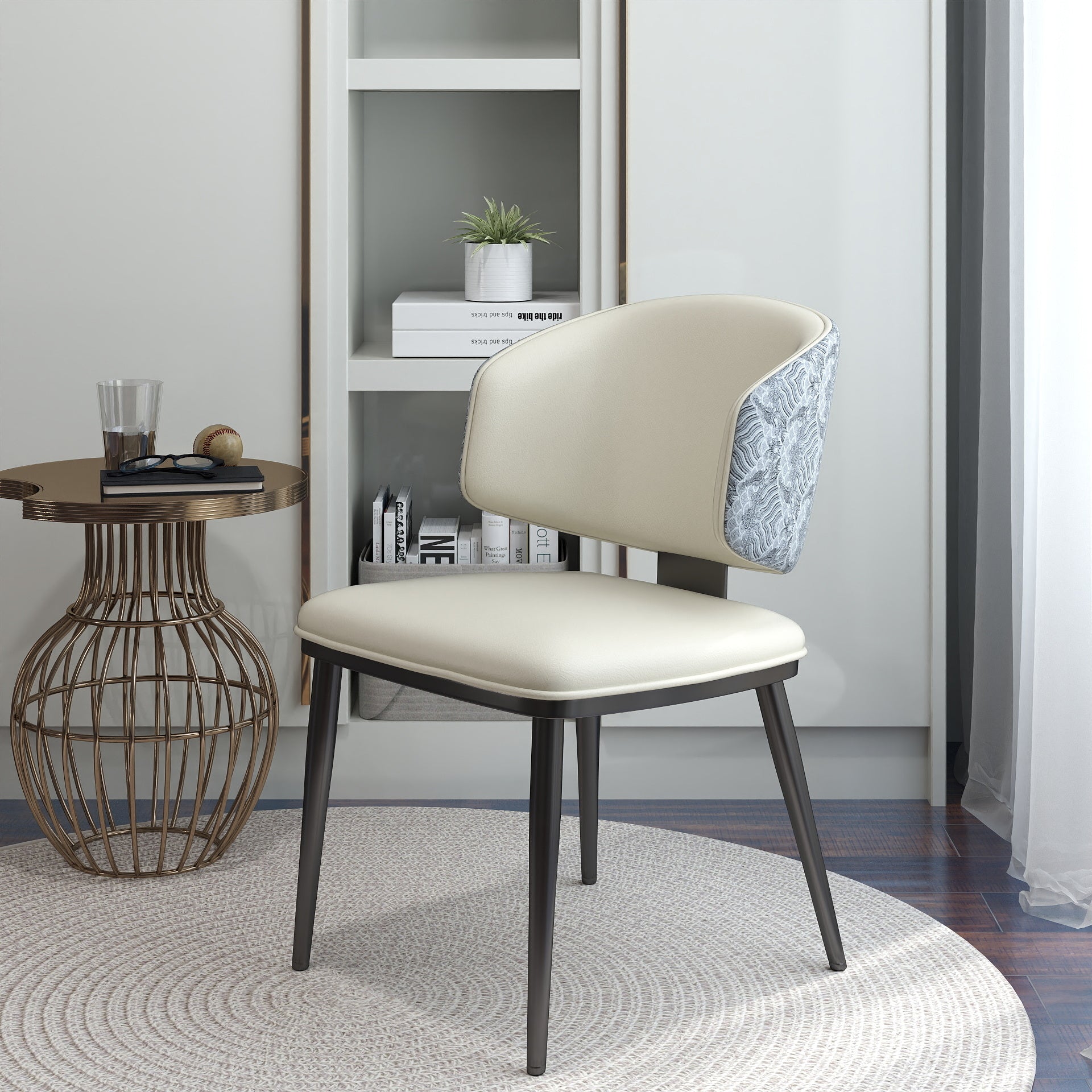 TH Minimalist Luxury Dining Chair Set of 2 | Vegan Leather | Metal Legs