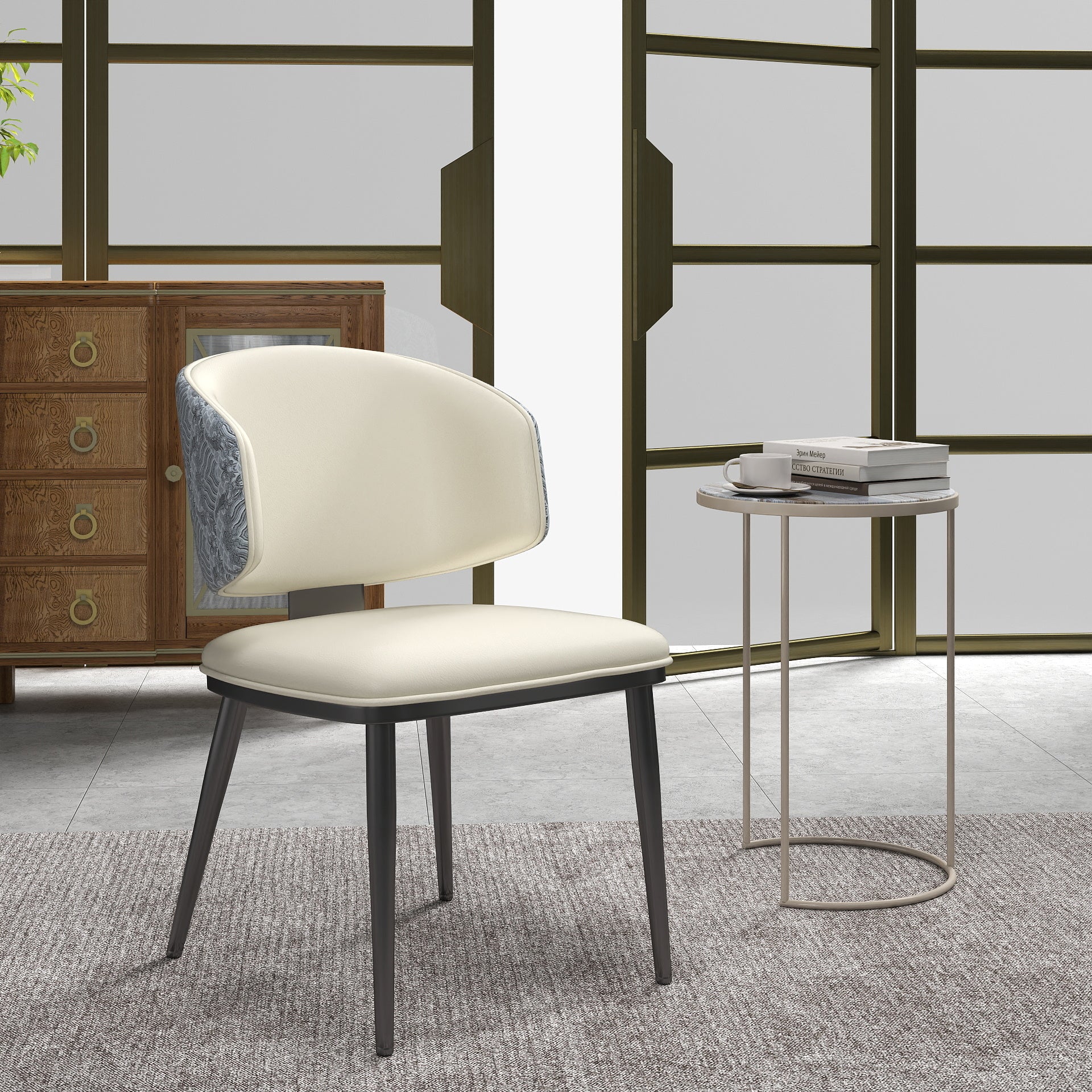 TH Minimalist Luxury Dining Chair Set of 2 | Vegan Leather | Metal Legs