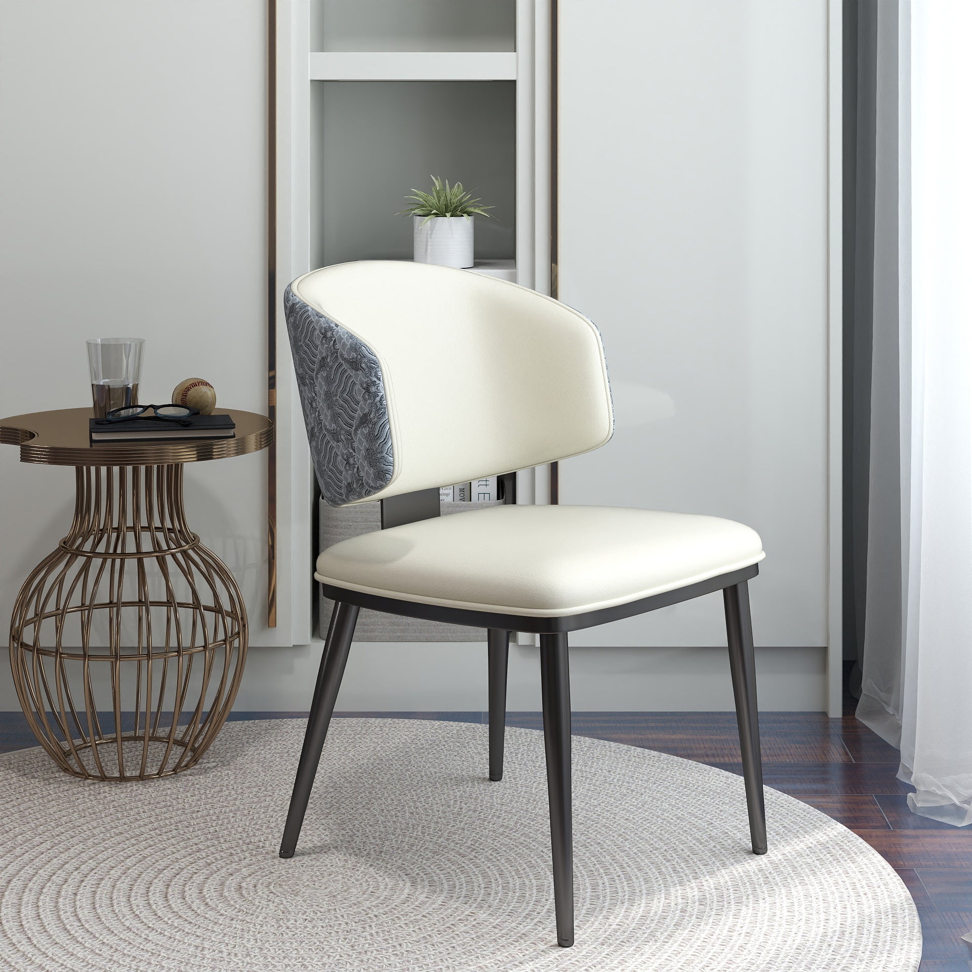 TH Minimalist Luxury Dining Chair Set of 2 | Vegan Leather | Metal Legs