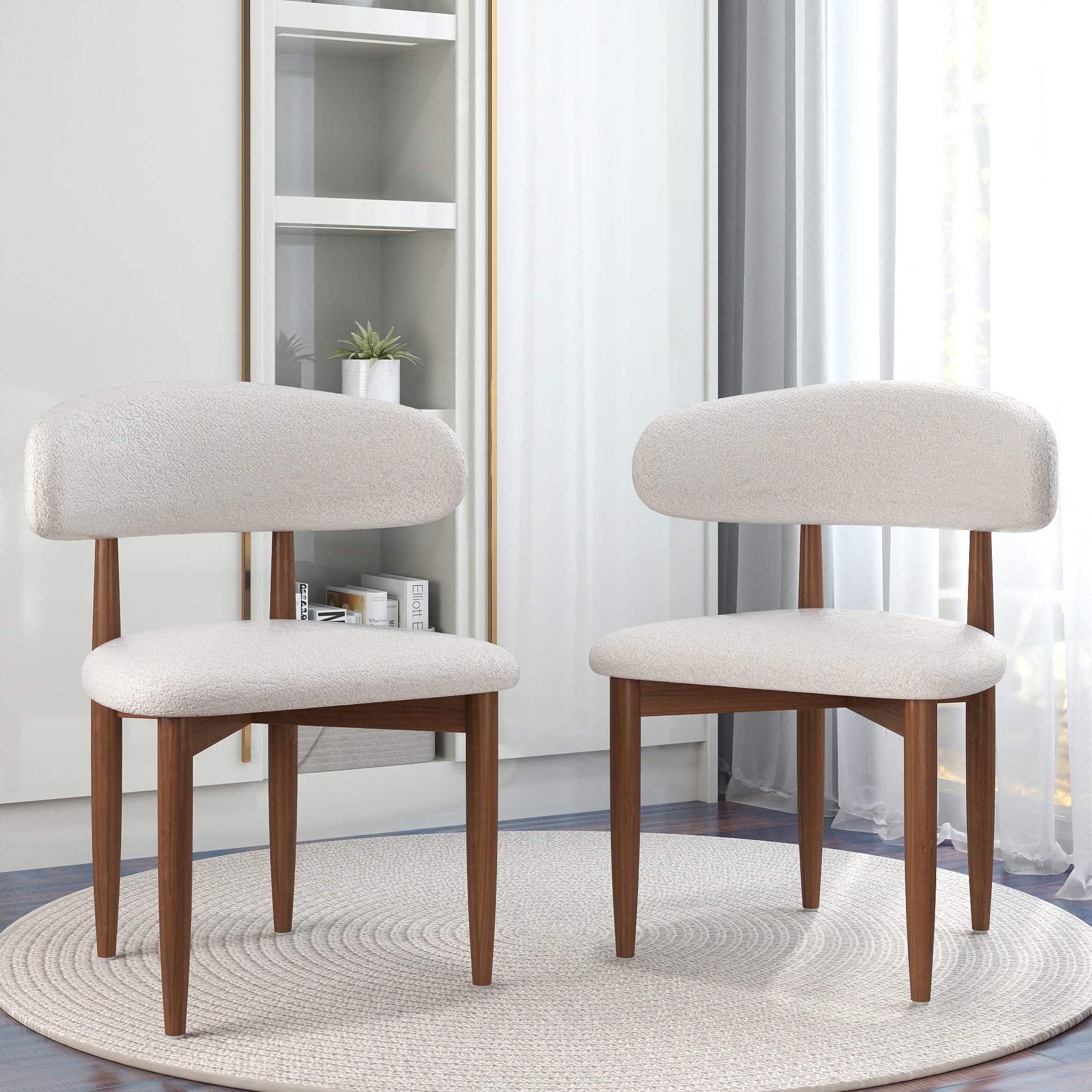 Lambswool Upholstered Dining Chair Set of 2 | Modern Luxury Curved Backrest