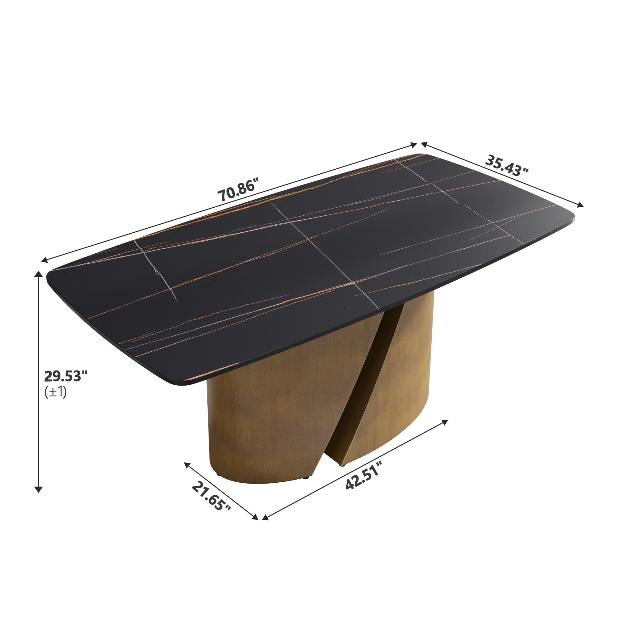 TH Rectangular Dining Table | Sintered Stone Tabletop | Artistic Gold Pedestal Base