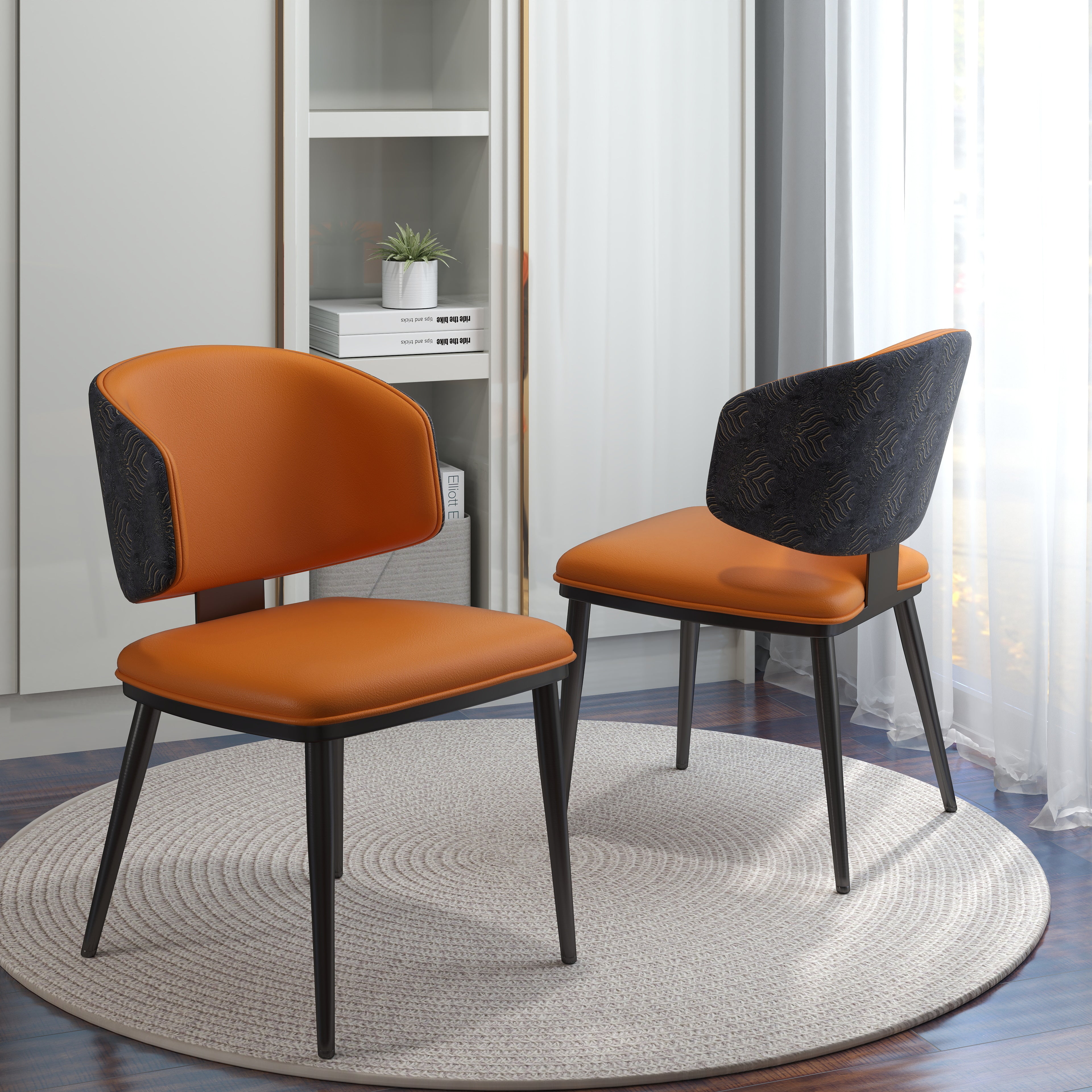 TH Minimalist Luxury Dining Chair Set of 2 | Vegan Leather | Metal Legs