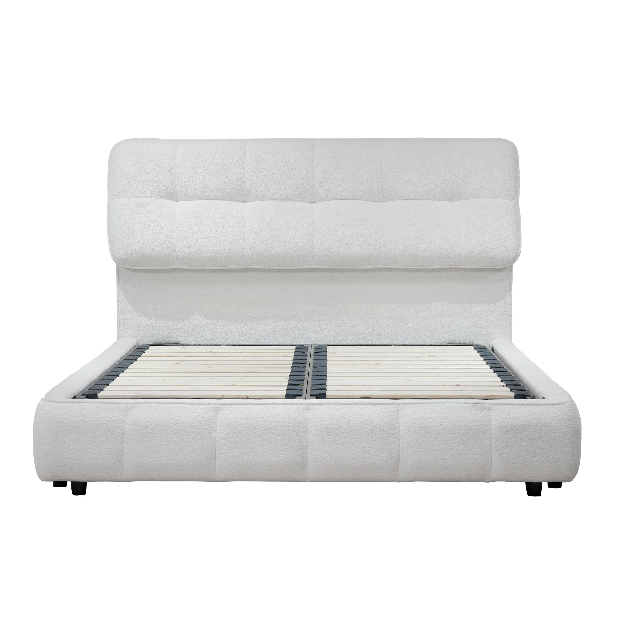 Bed Frame Soft White Valvet Fabric Queen/King Size (Do not ship-Local delivery only)