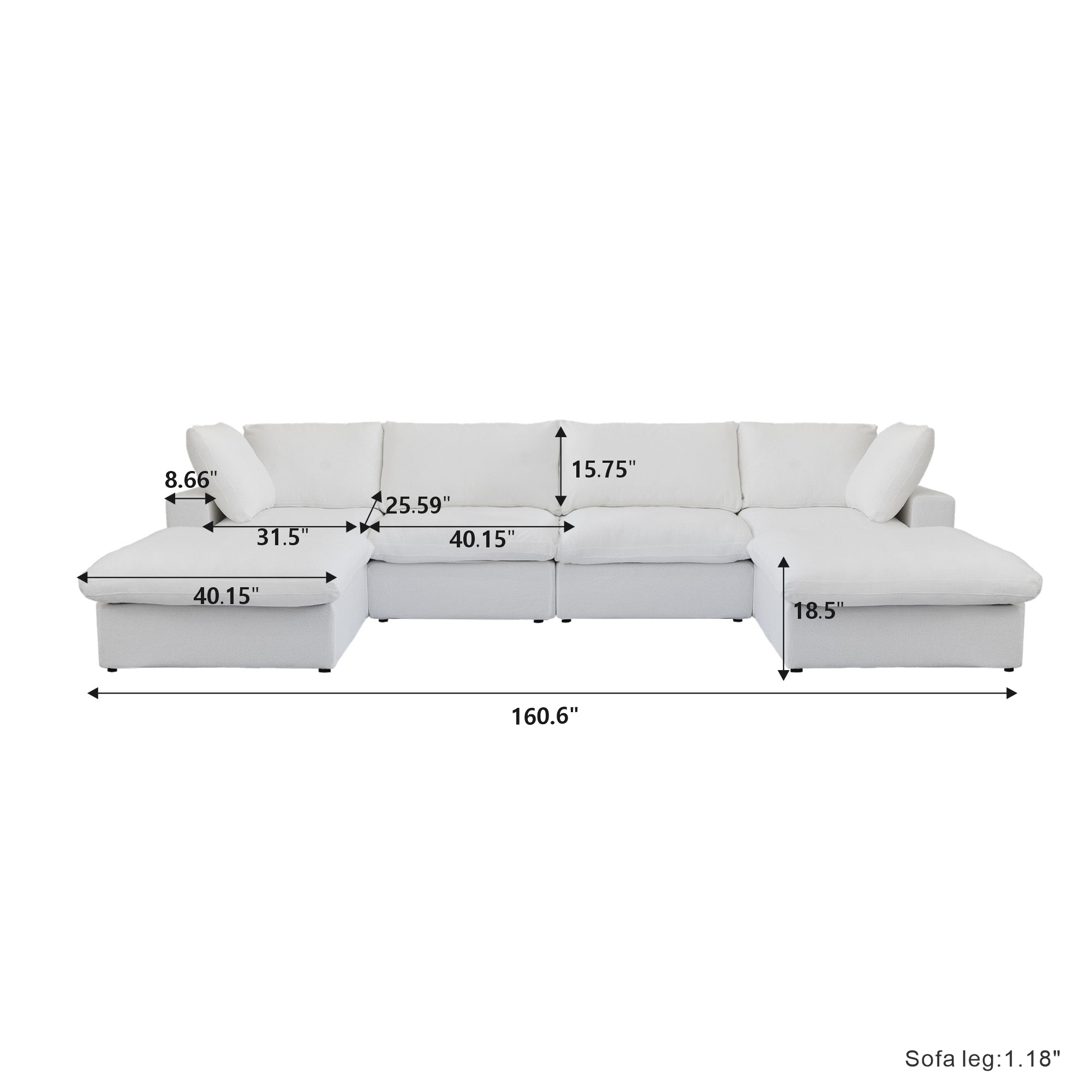 TH Cloud Sectional Modular Sofa | Pet-Friendly Cover 160-Inch Linen U-Shaped Sectionals 6-Seaters