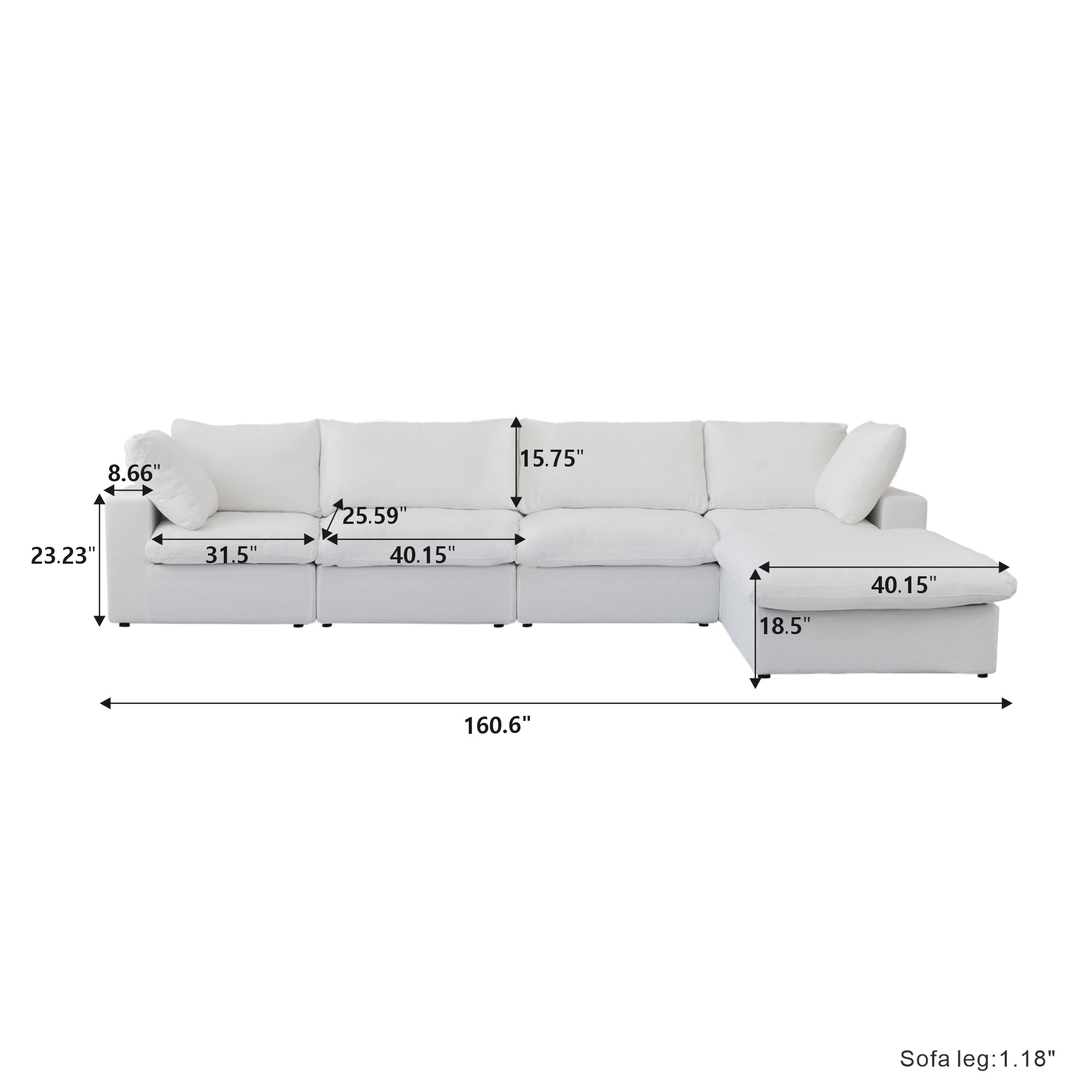 TH Cloud Sectional Modular Sofa | Modular Washable 160-Inch Linen L-Shaped Sectionals 5-Seaters