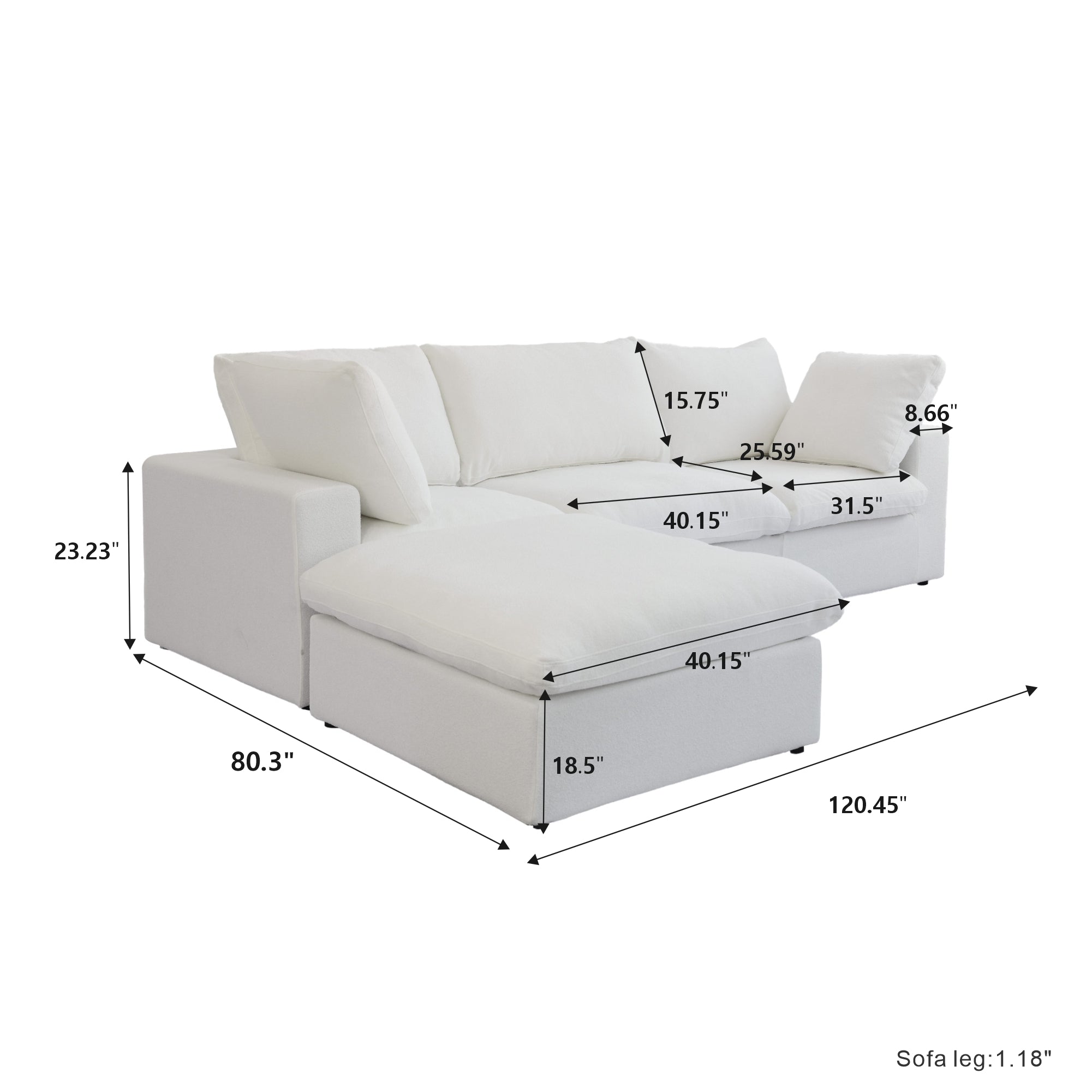 TH Cloud Sectional Modular Sofa | Pet-Friendly Cover 80-Inch Linen L-Shaped Sectionals 3-Seaters