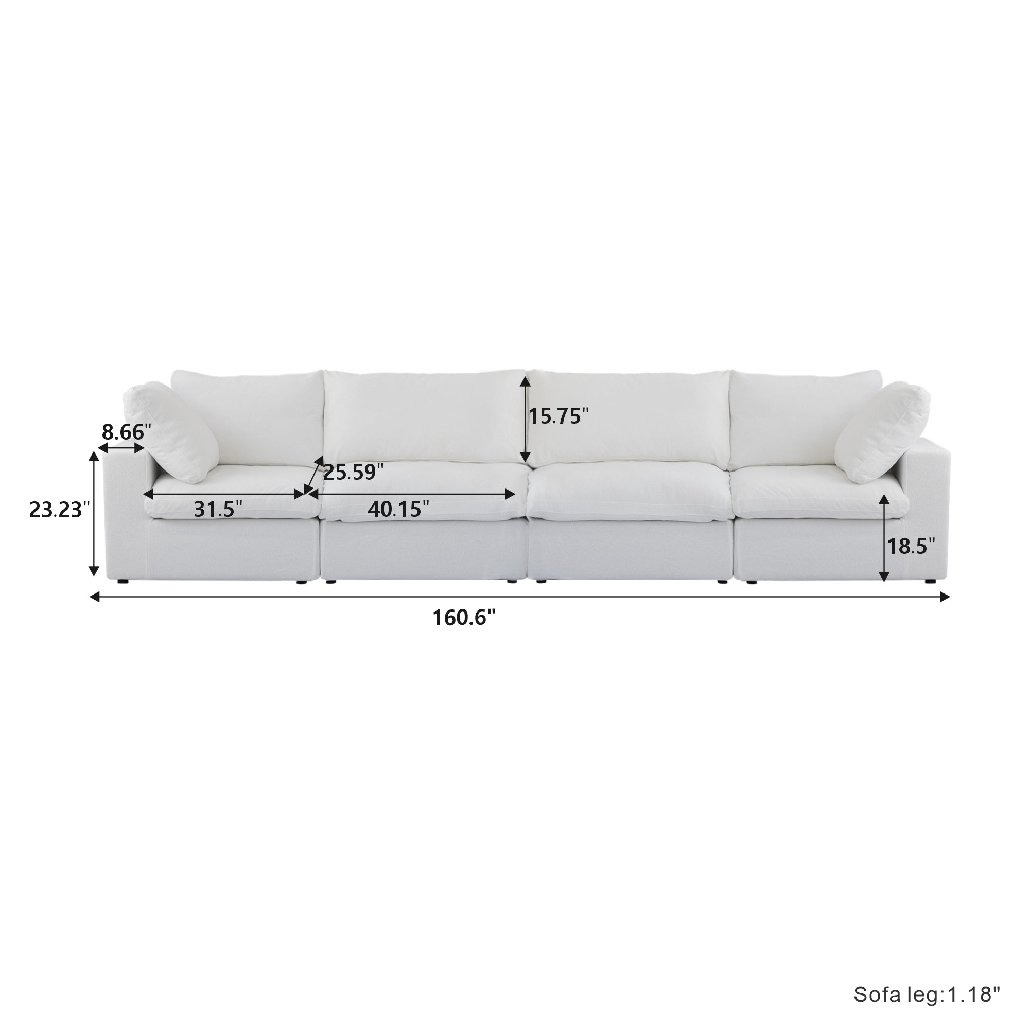 TH Cloud Sectional Modular Sofa | Replaceable Cover 160-Inch Linen Sleepers 4-Seaters