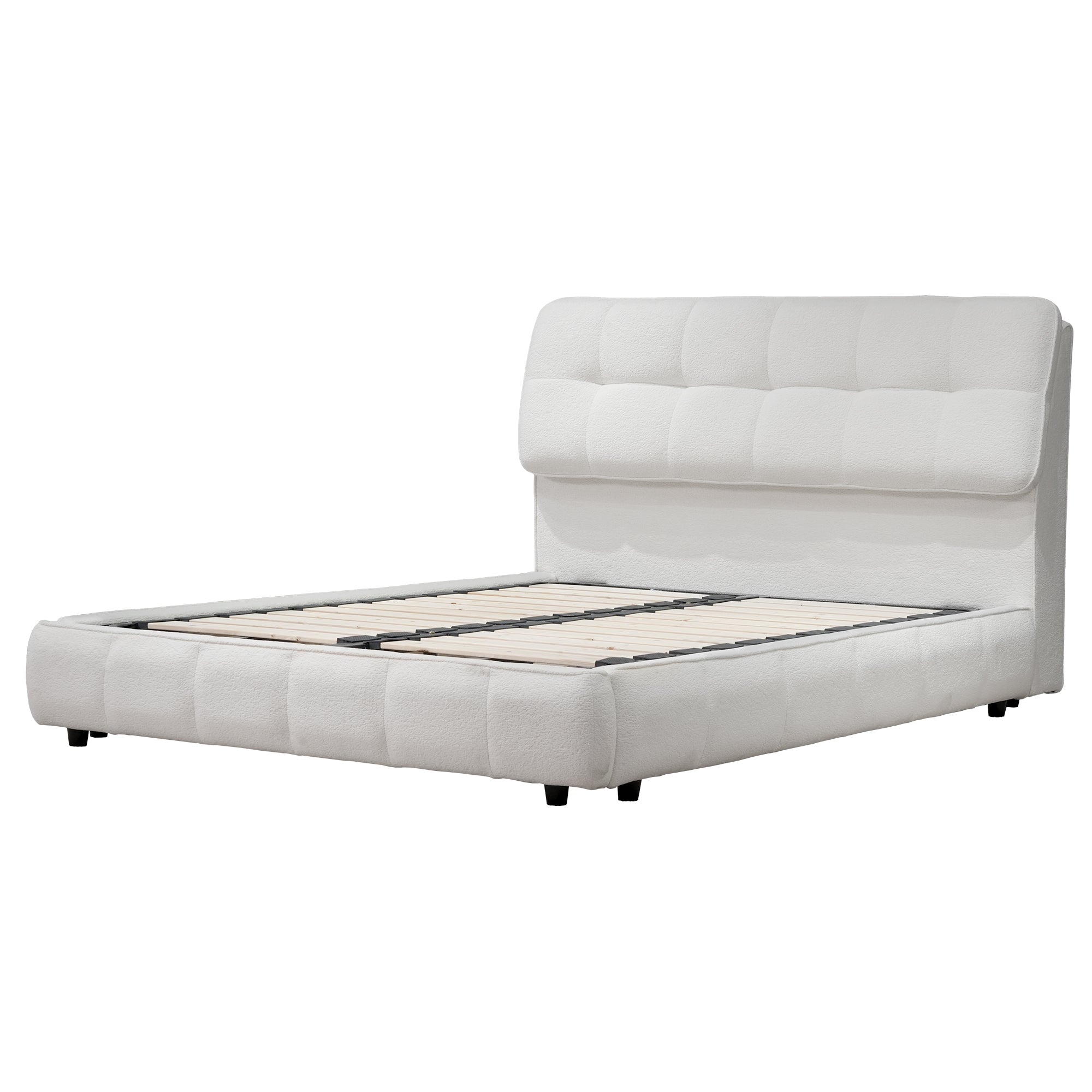 Bed Frame Soft White Valvet Fabric Queen/King Size (Do not ship-Local delivery only)