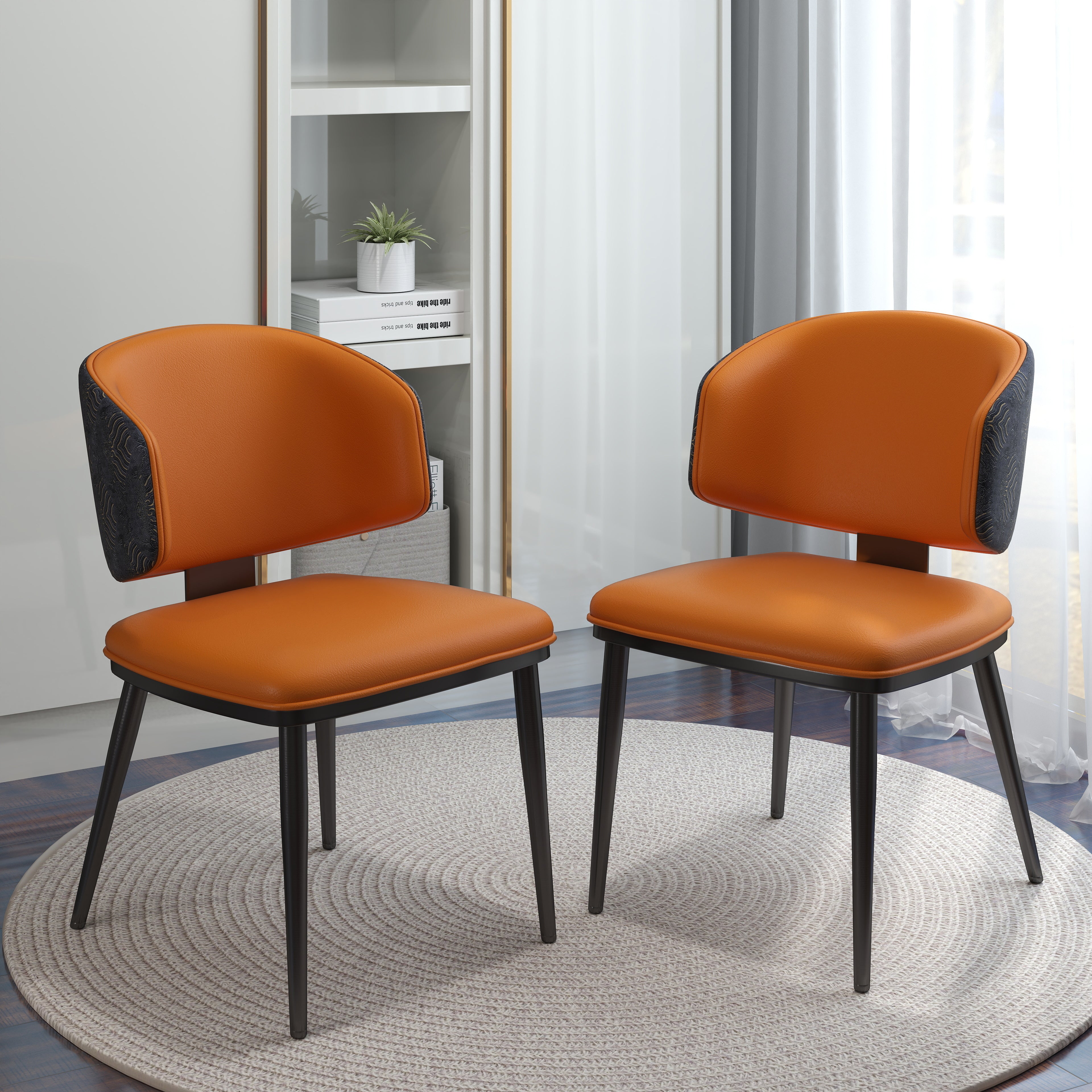 TH Minimalist Luxury Dining Chair Set of 2 | Vegan Leather | Metal Legs