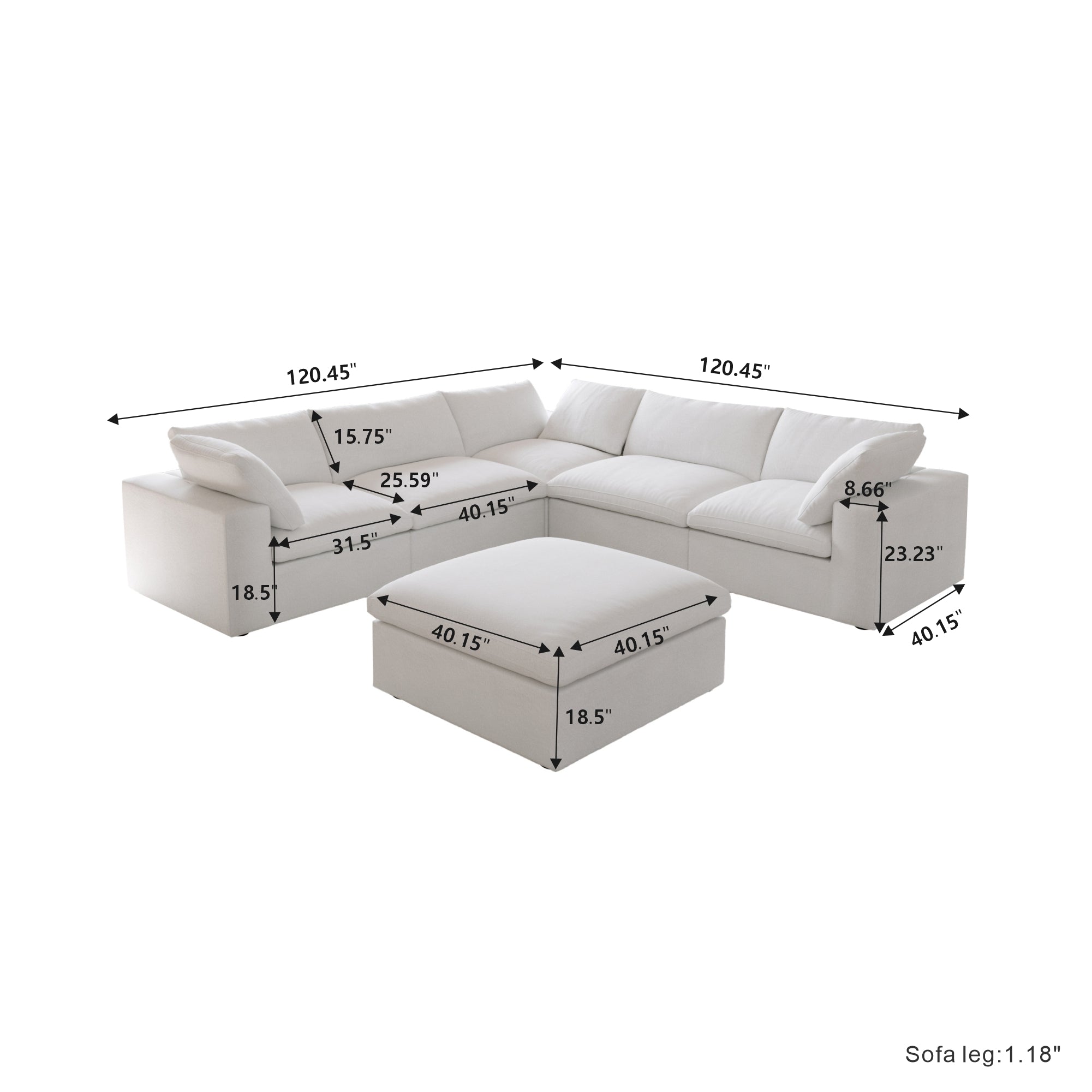 TH Cloud Sectional Modular Sofa | Pet-Friendly Cover 160-Inch Linen Corner Sectionals 7-Seaters