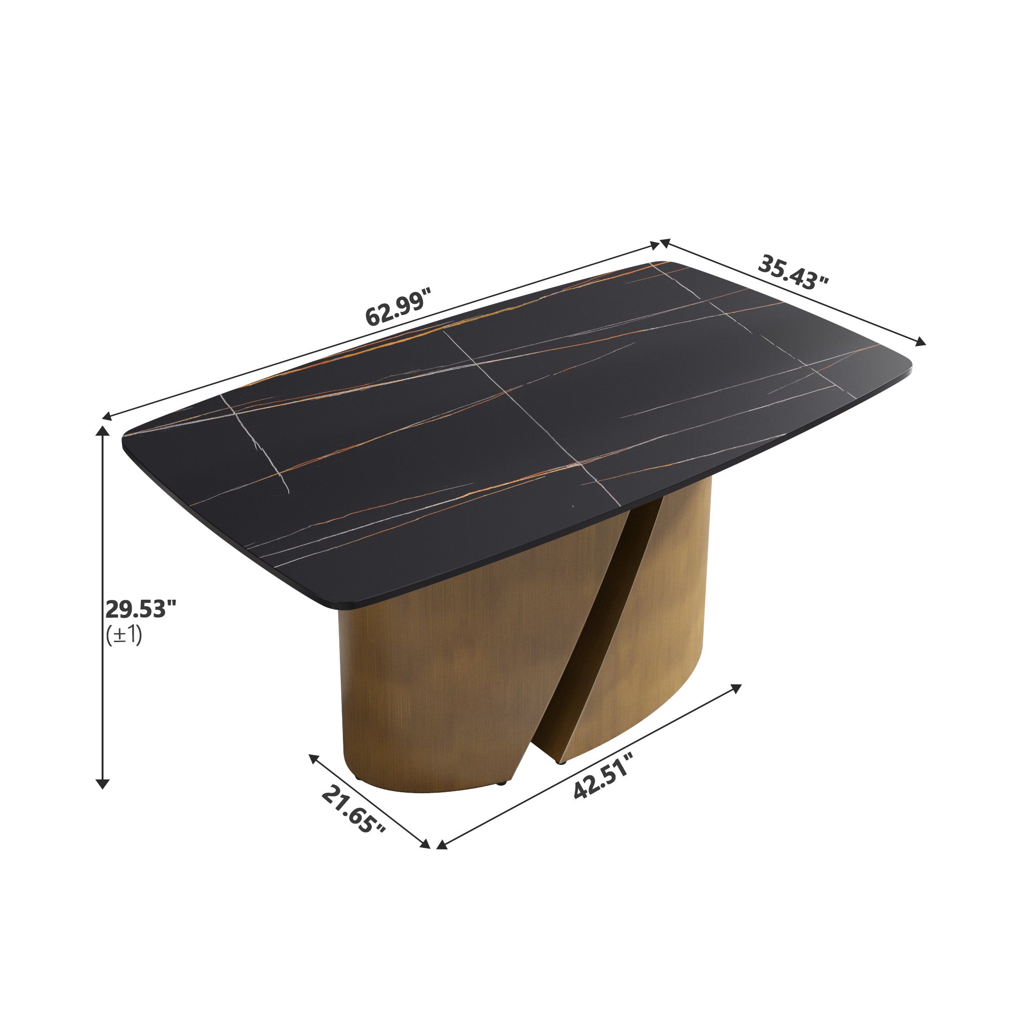 TH Rectangular Dining Table | Sintered Stone Tabletop | Artistic Gold Pedestal Base