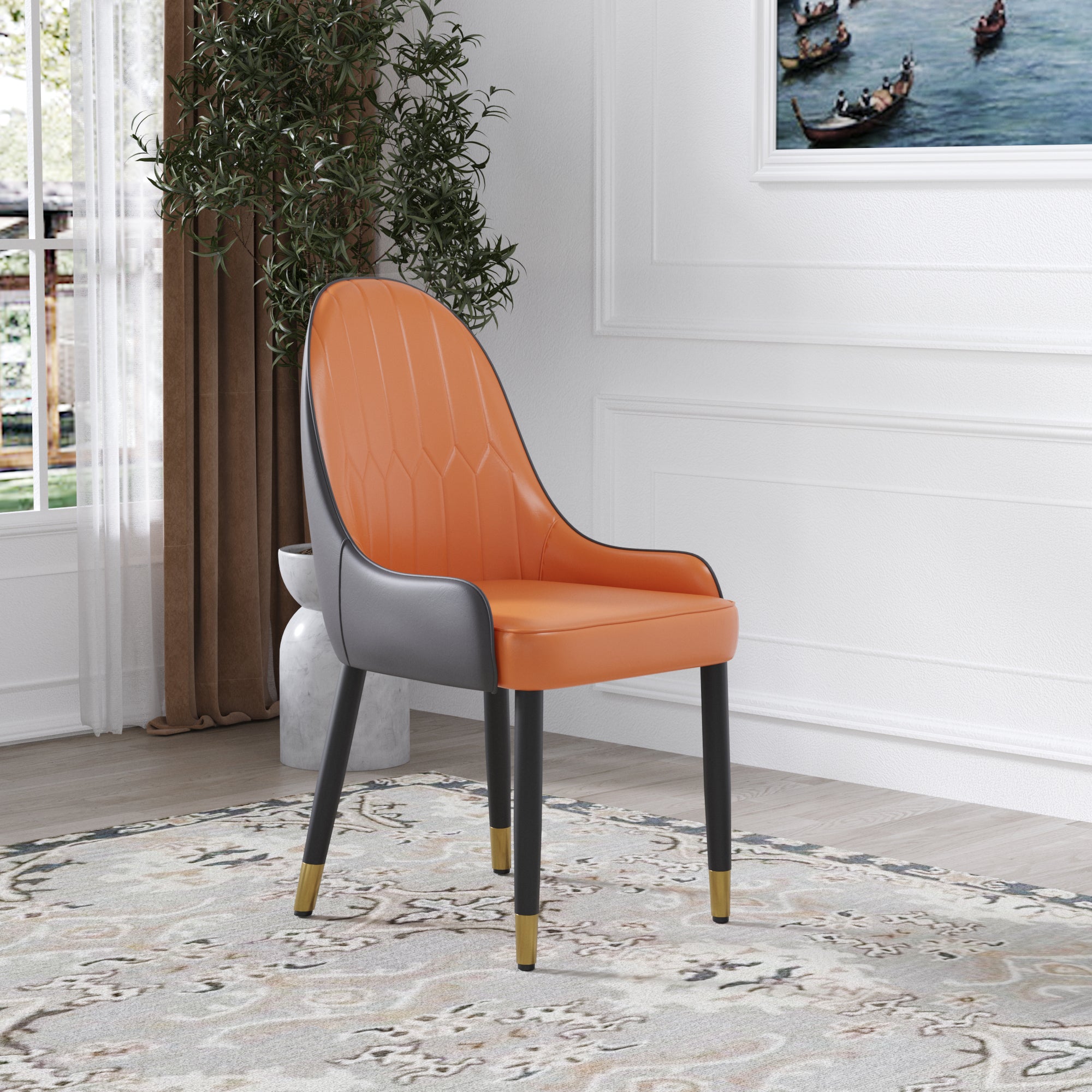TH Quilted Back Dining Chair Set of 2 | Contrast Color Vegan Leather