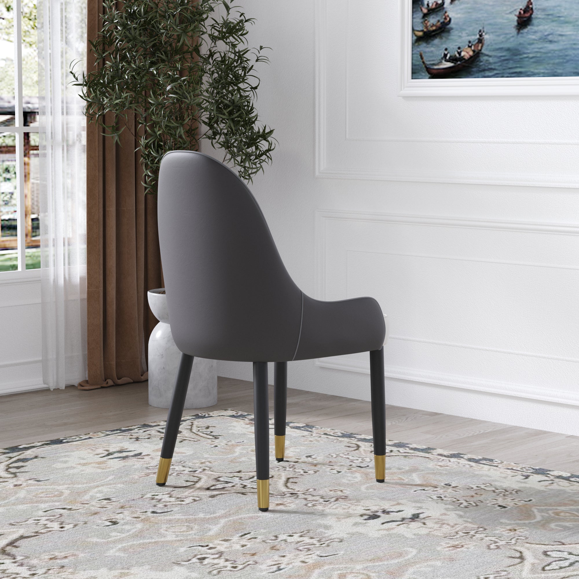 TH Quilted Back Dining Chair Set of 2 | Contrast Color Vegan Leather