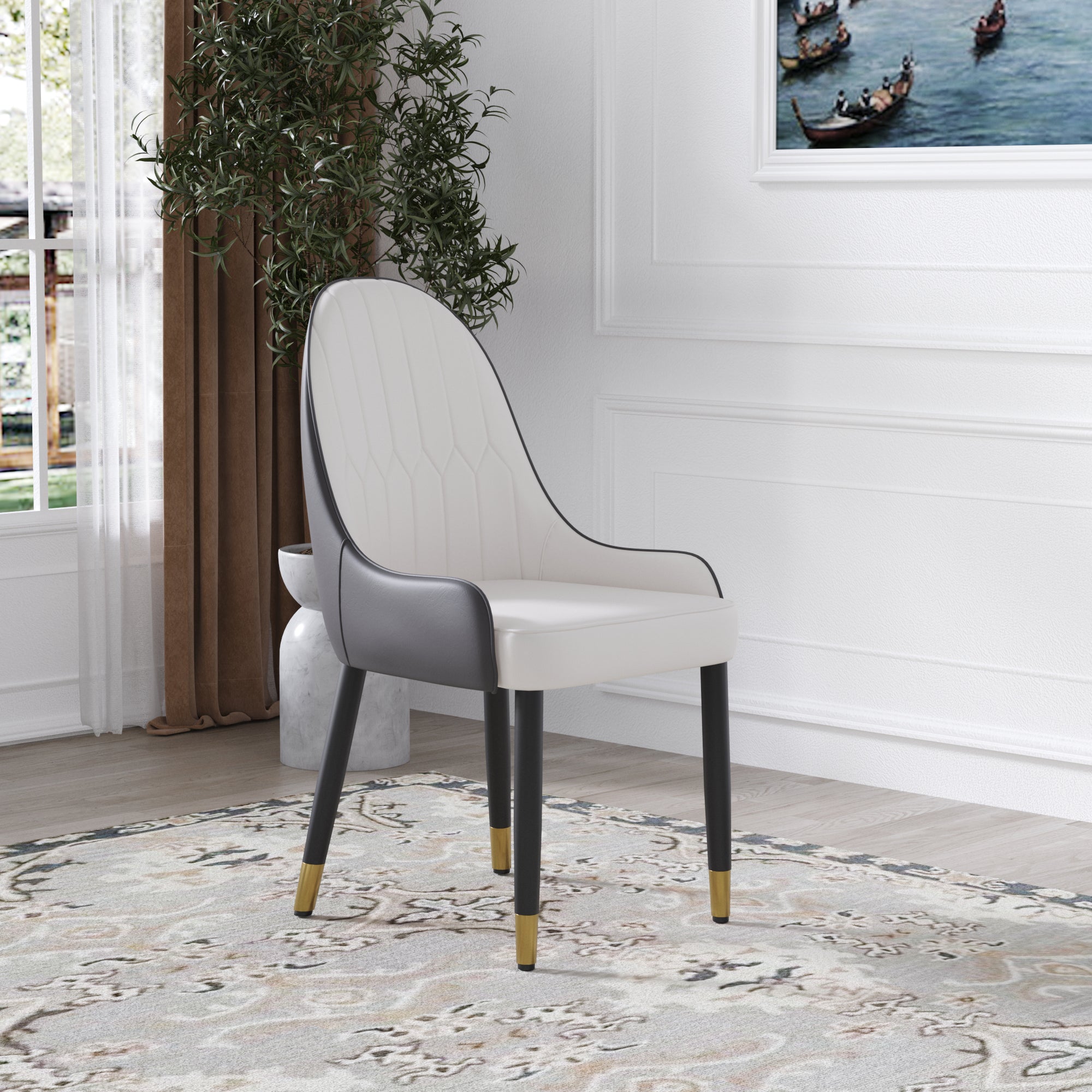 TH Quilted Back Dining Chair Set of 2 | Contrast Color Vegan Leather