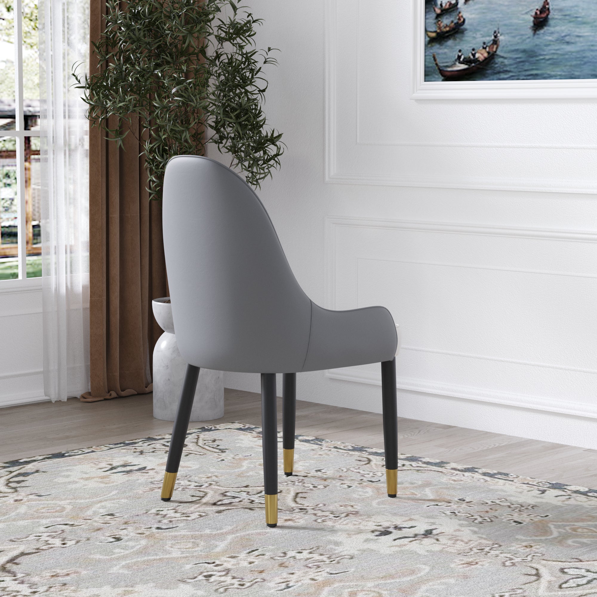 TH Quilted Back Dining Chair Set of 2 | Contrast Color Vegan Leather