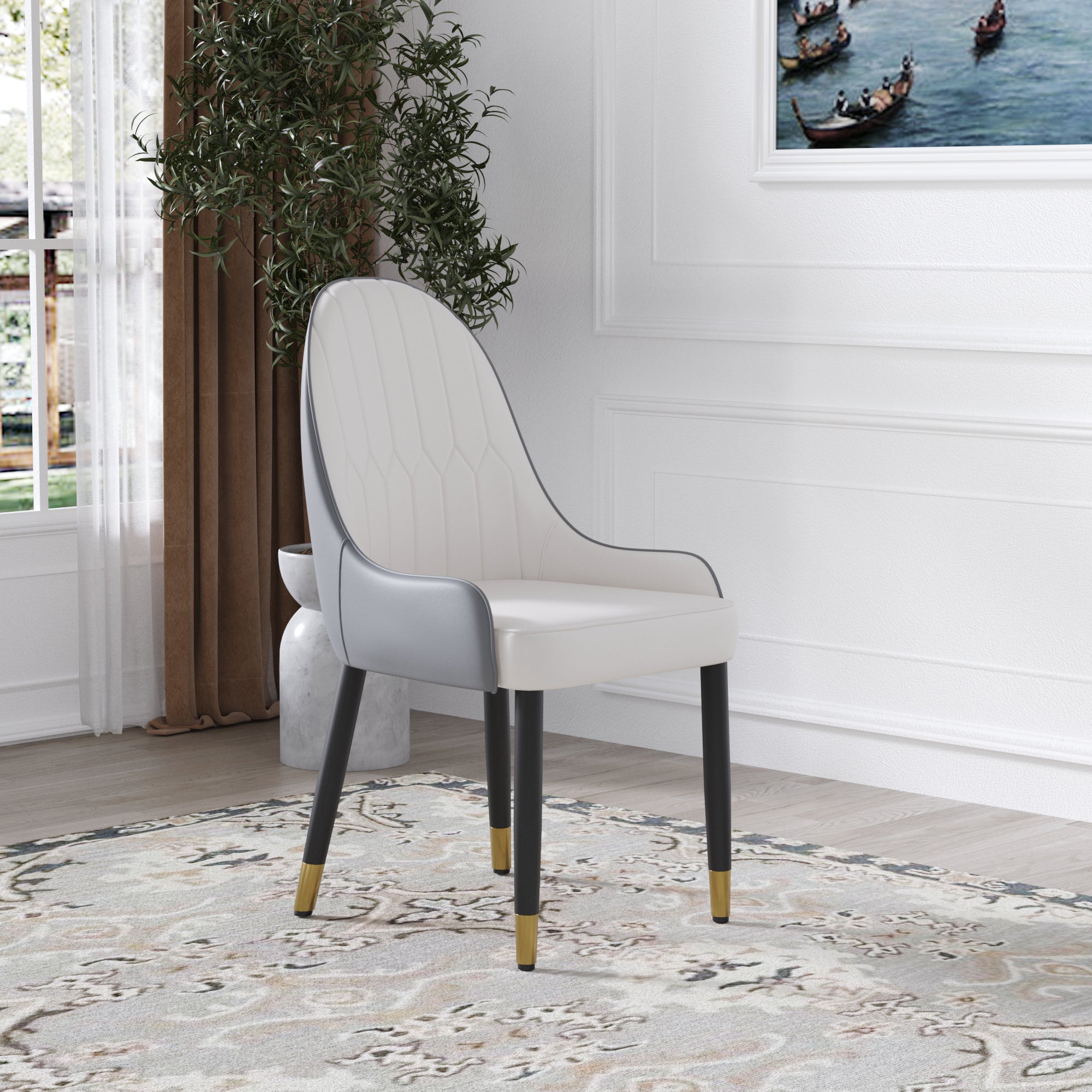 TH Quilted Back Dining Chair Set of 2 | Contrast Color Vegan Leather