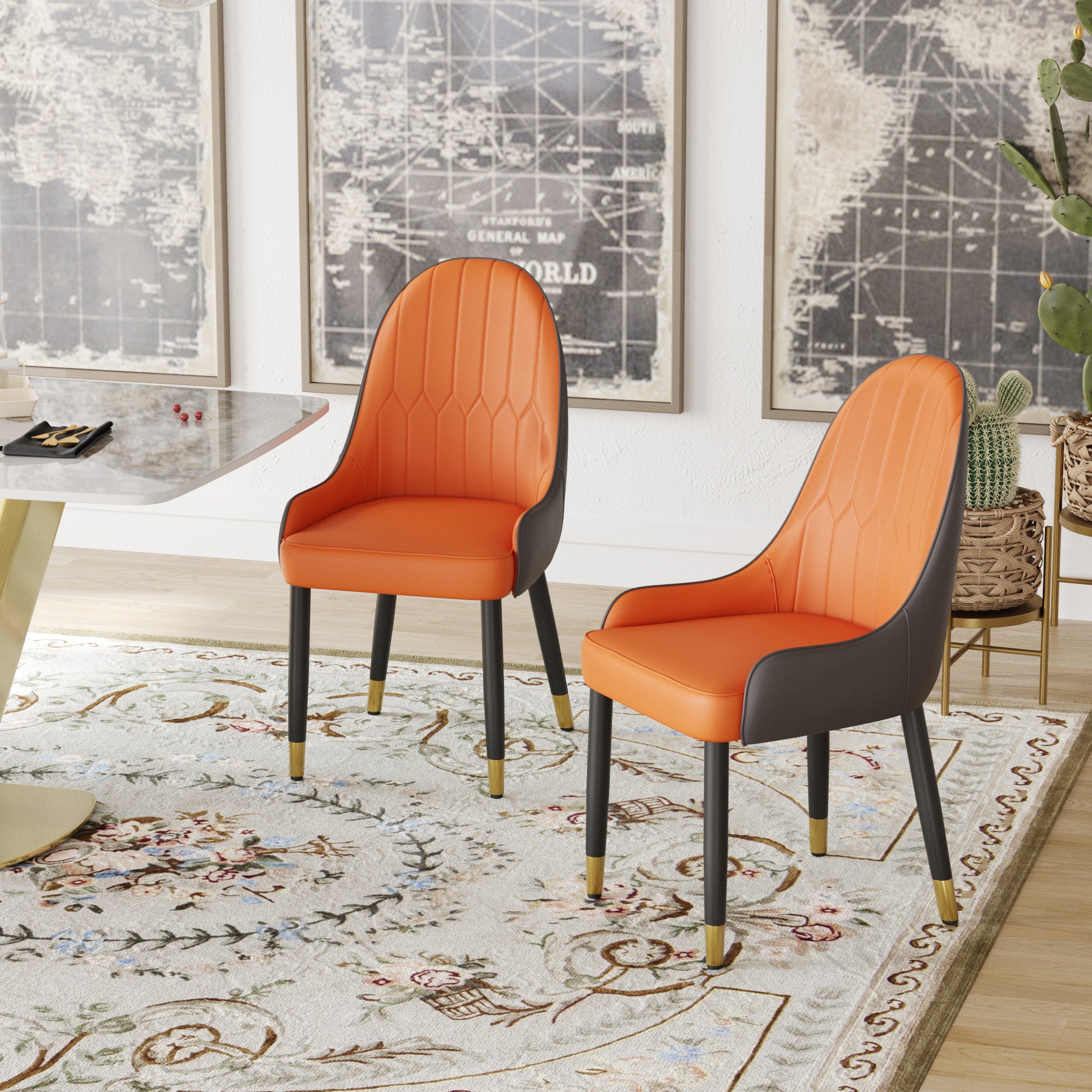 TH Quilted Back Dining Chair Set of 2 | Contrast Color Vegan Leather