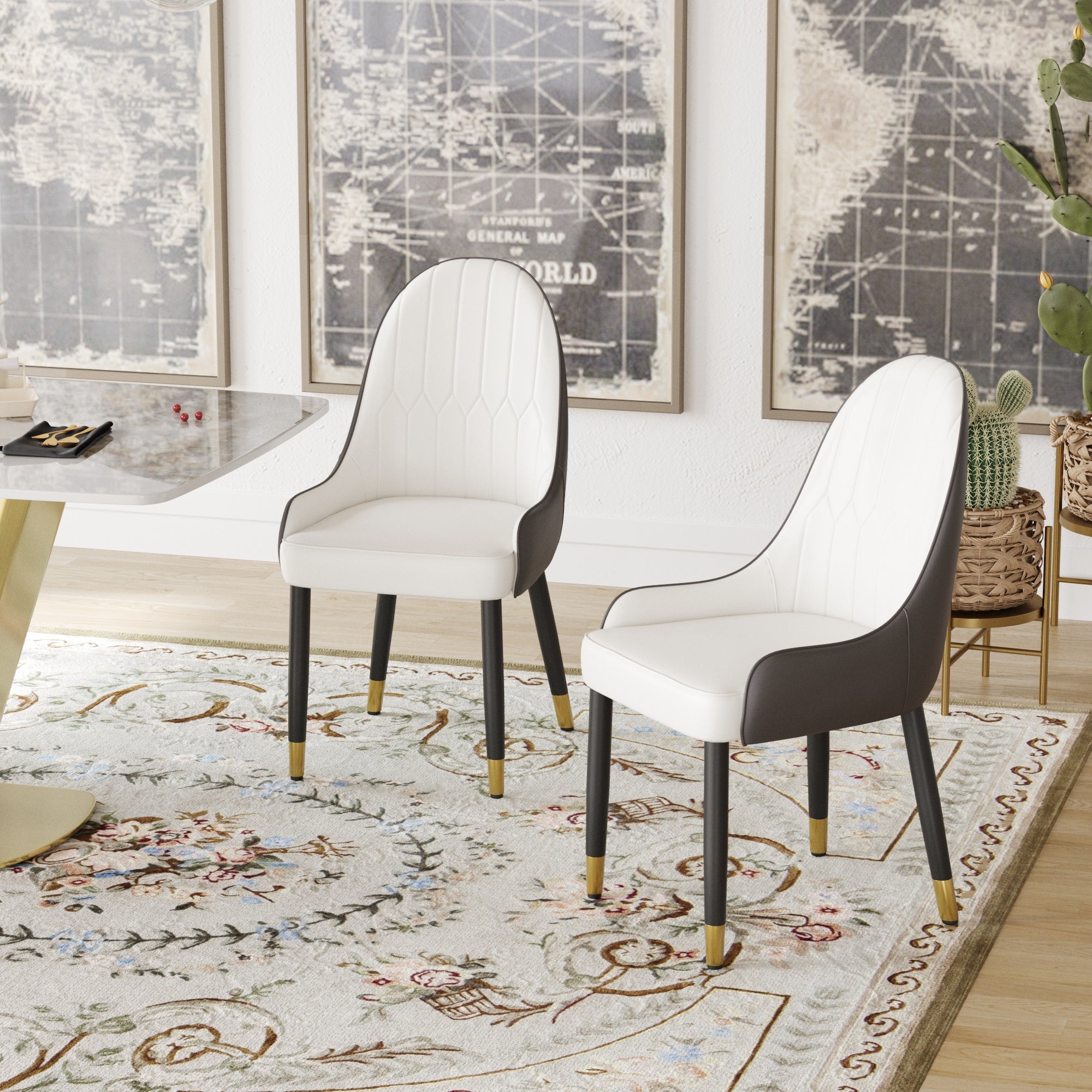 TH Quilted Back Dining Chair Set of 2 | Contrast Color Vegan Leather