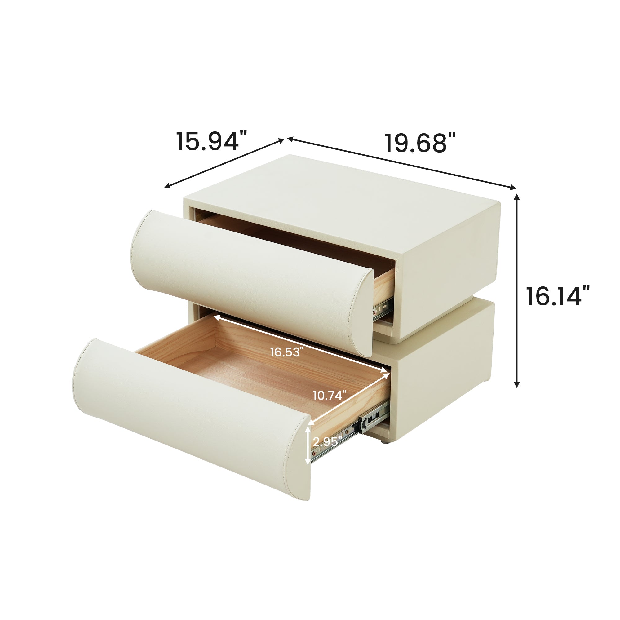 Cream Upholstered Nightstand with 2 Drawers | Light Luxury Bedroom