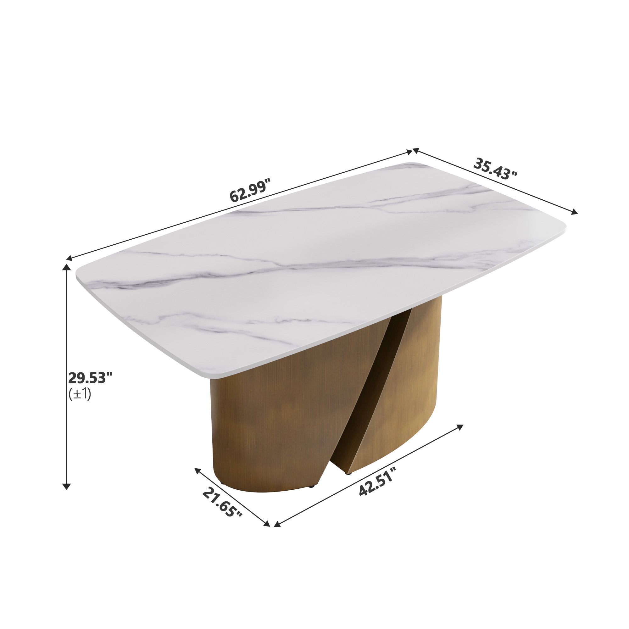 TH Rectangular Dining Table | Sintered Stone Tabletop | Artistic Gold Pedestal Base