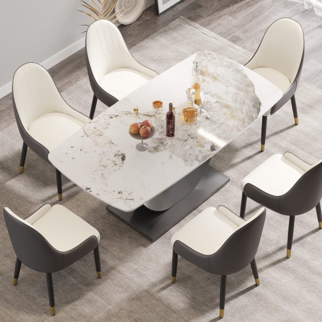 TH Sintered Stone Dining Table | Square Stainless Steel Legs