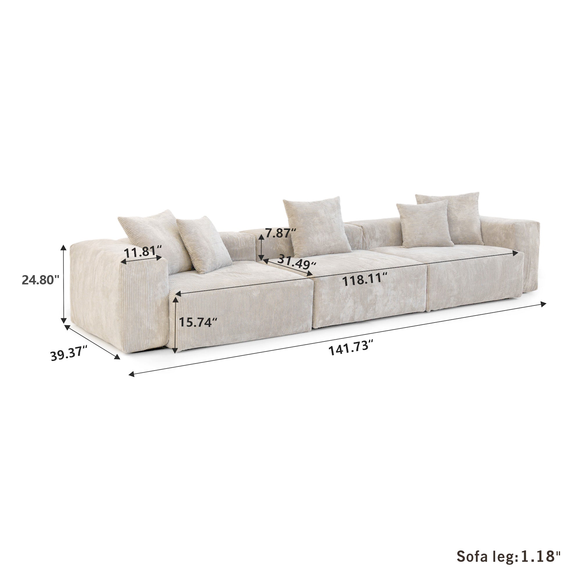 TH Pixel Modern Sectional Modular Sofa | Modular Flexibility 142-Inch Corduroy Sleepers 3-Seaters