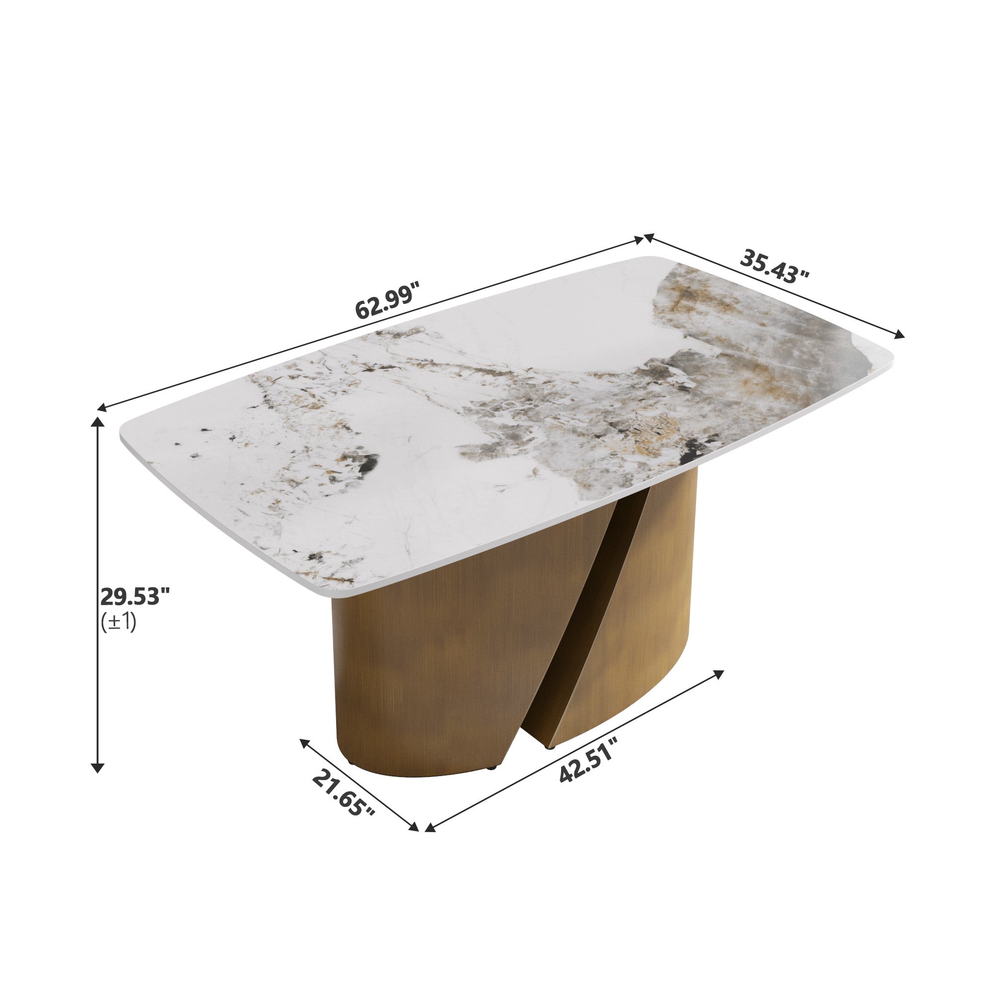 TH Rectangular Dining Table | Sintered Stone Tabletop | Artistic Gold Pedestal Base