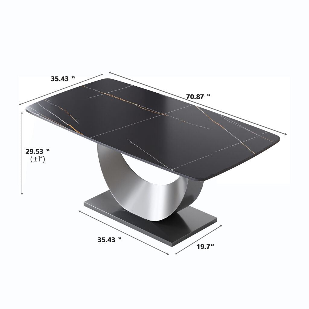 TH Sintered Stone Dining Table | Square Stainless Steel Legs