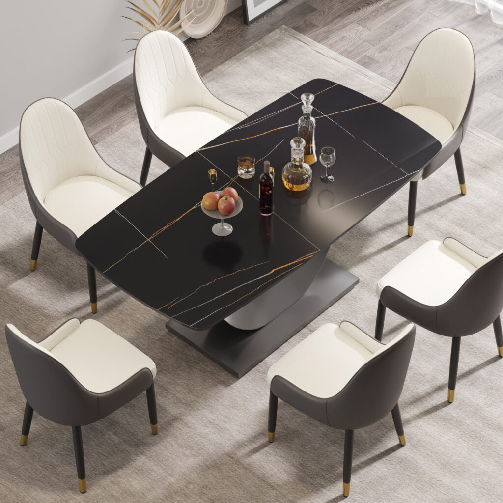 TH Sintered Stone Dining Table | Square Stainless Steel Legs
