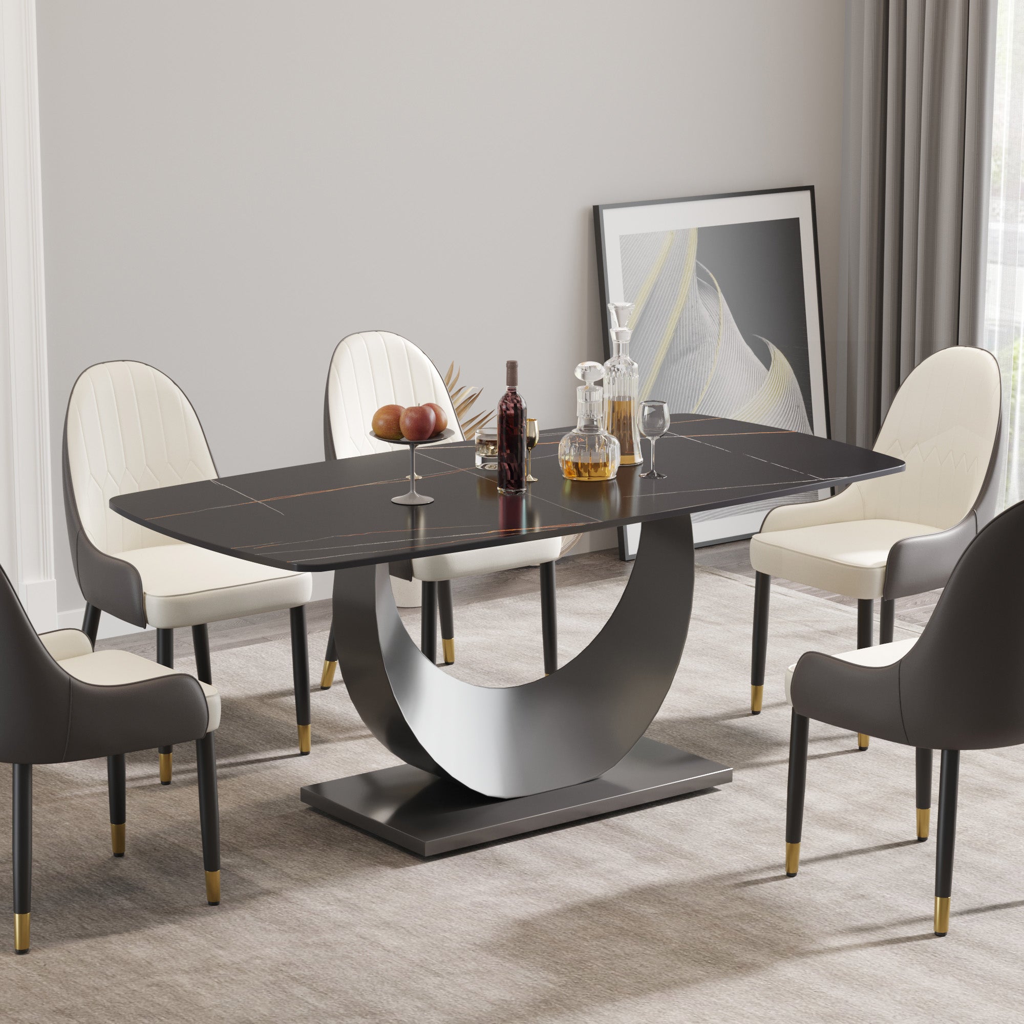 TH Sintered Stone Dining Table | Square Stainless Steel Legs