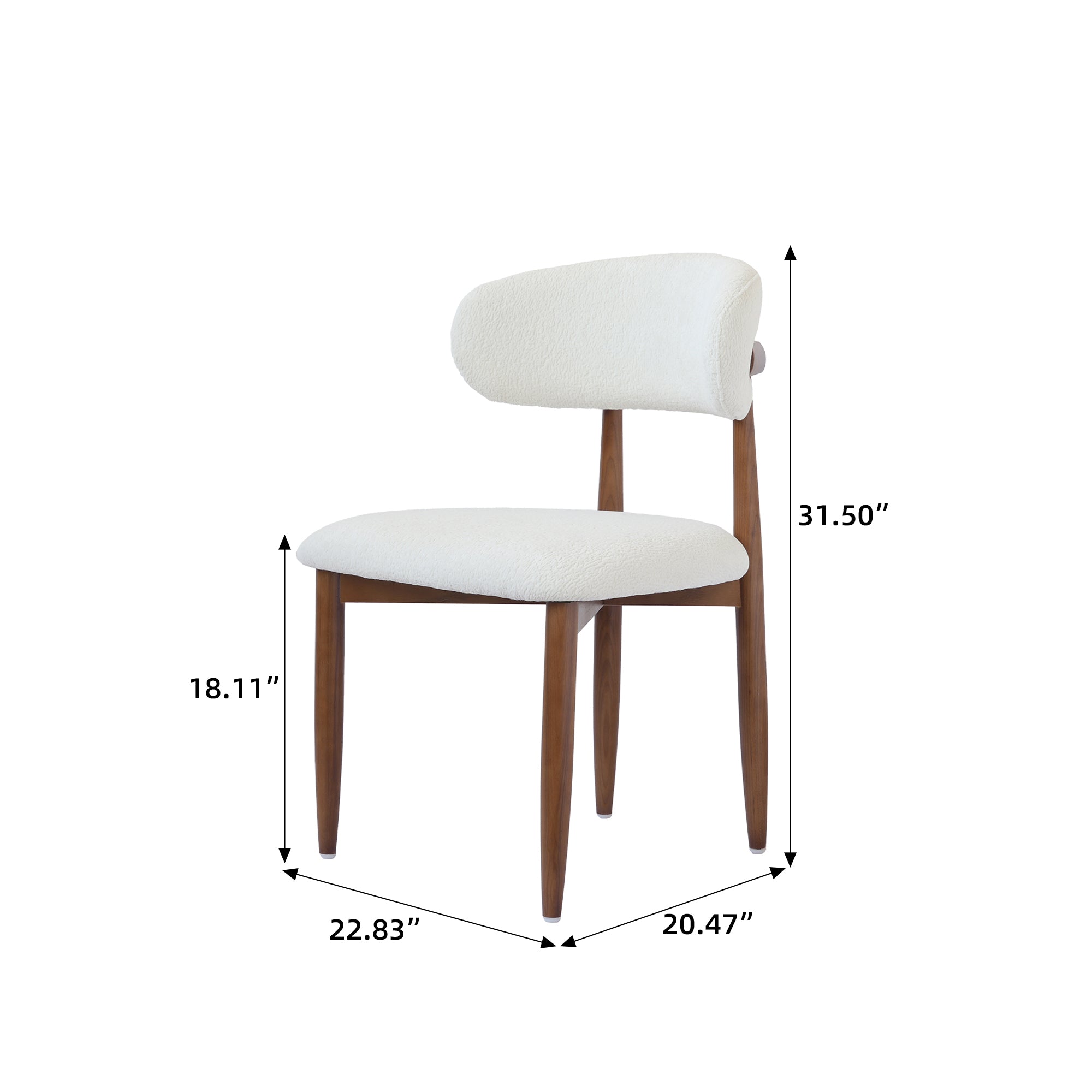 Lambswool Upholstered Dining Chair Set of 2 | Modern Luxury Curved Backrest