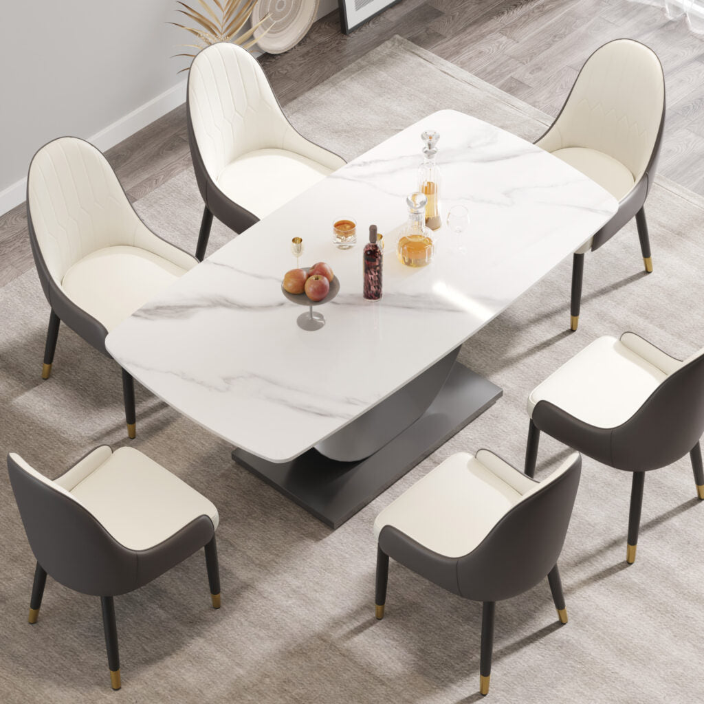 TH Sintered Stone Dining Table | Square Stainless Steel Legs